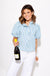 Blue Stripe Ruffle Neckline Button Up Top - Merci - Gaudie & Co. Southeast Texas Boutique
