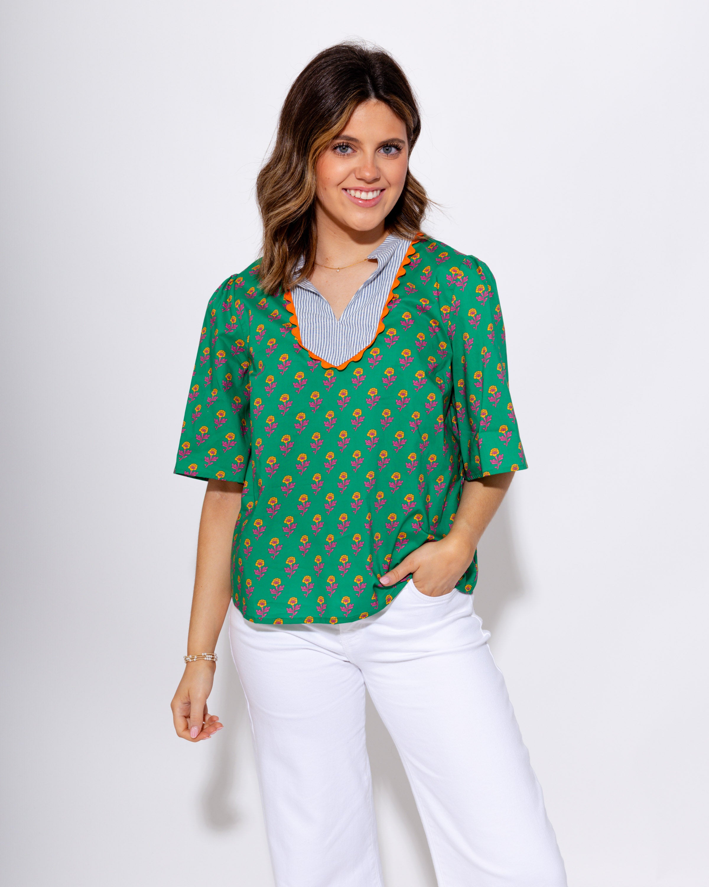 Striped Yoke Floral Top