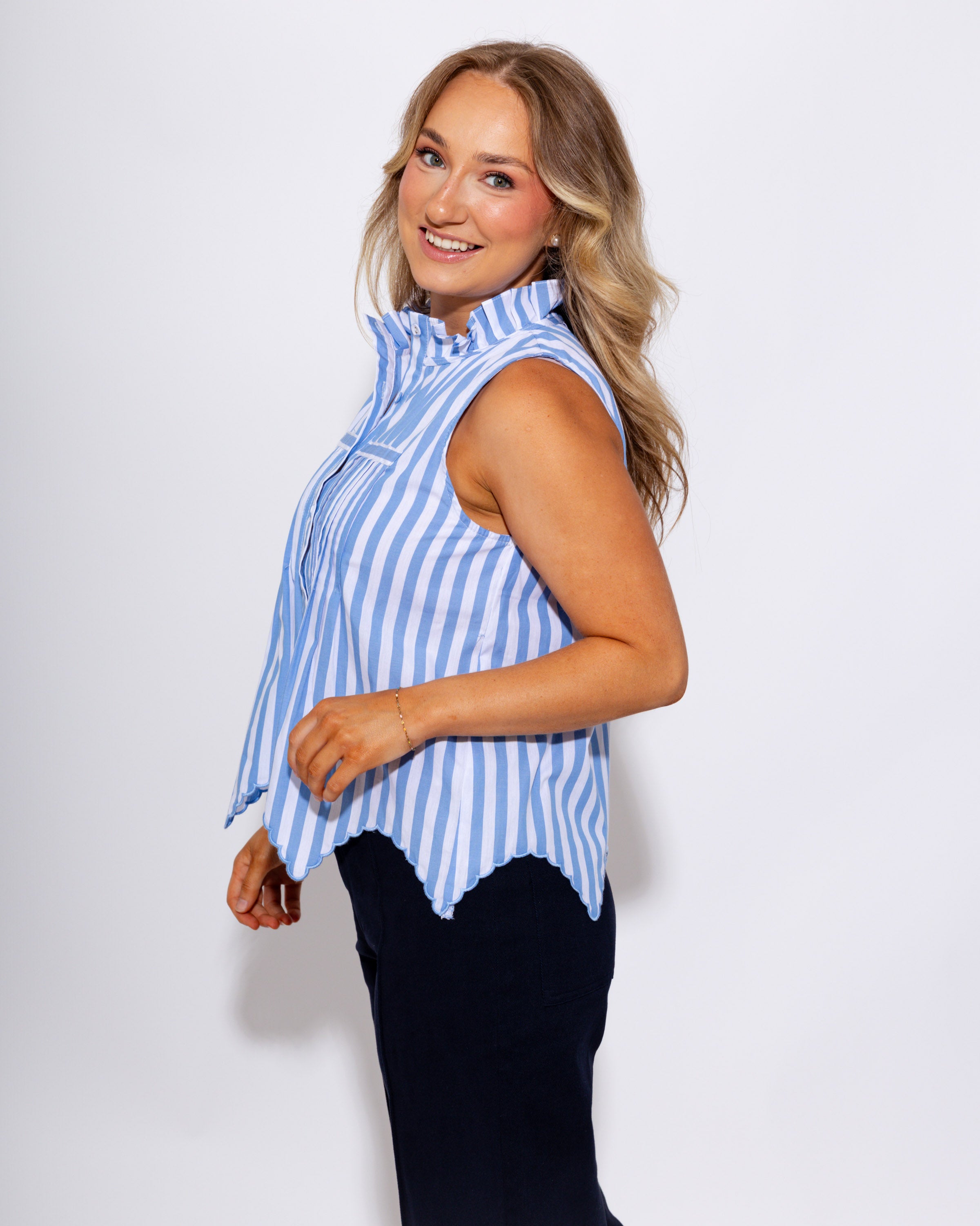 Striped Scalloped Edge Top in Blue