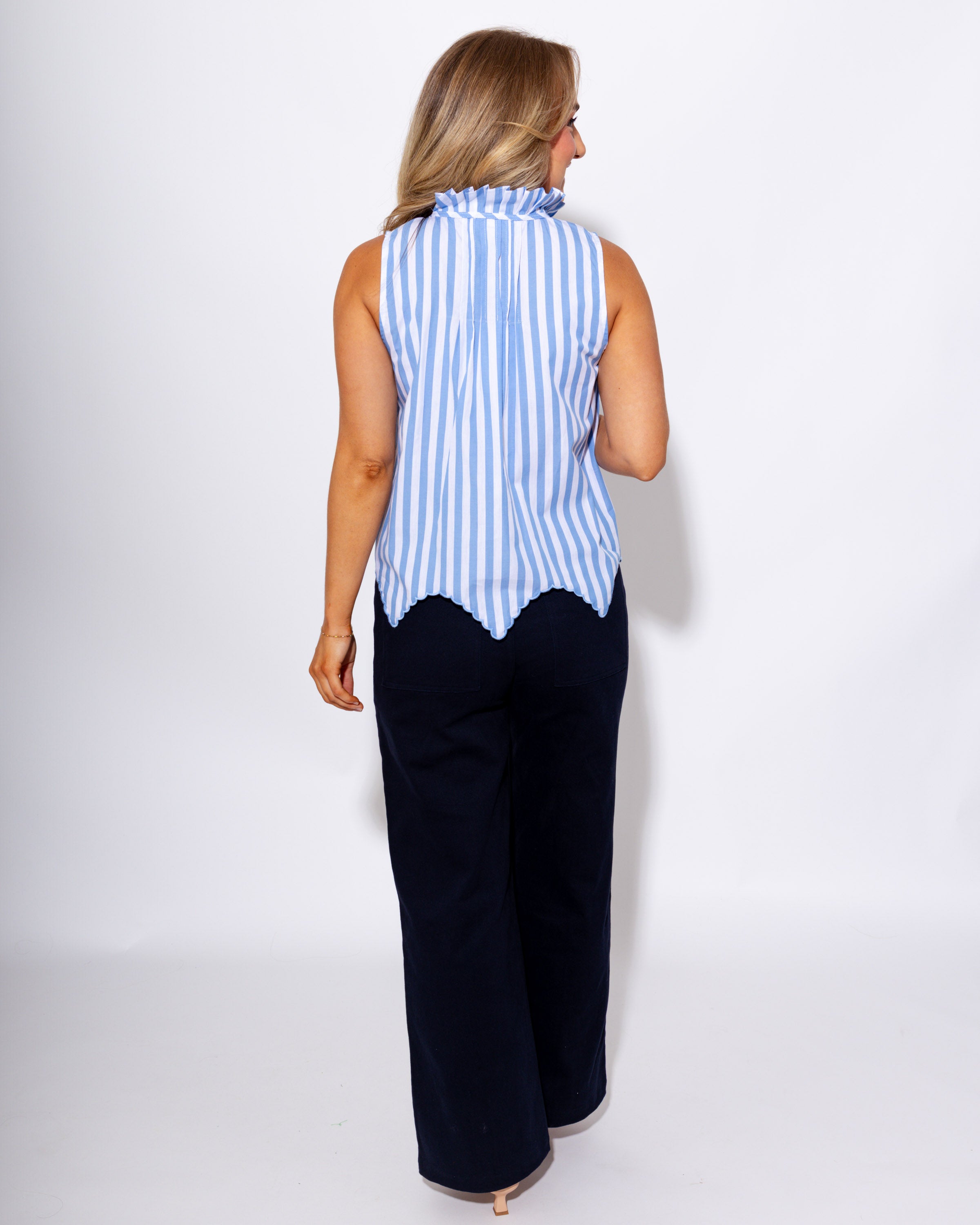 Striped Scalloped Edge Top in Blue