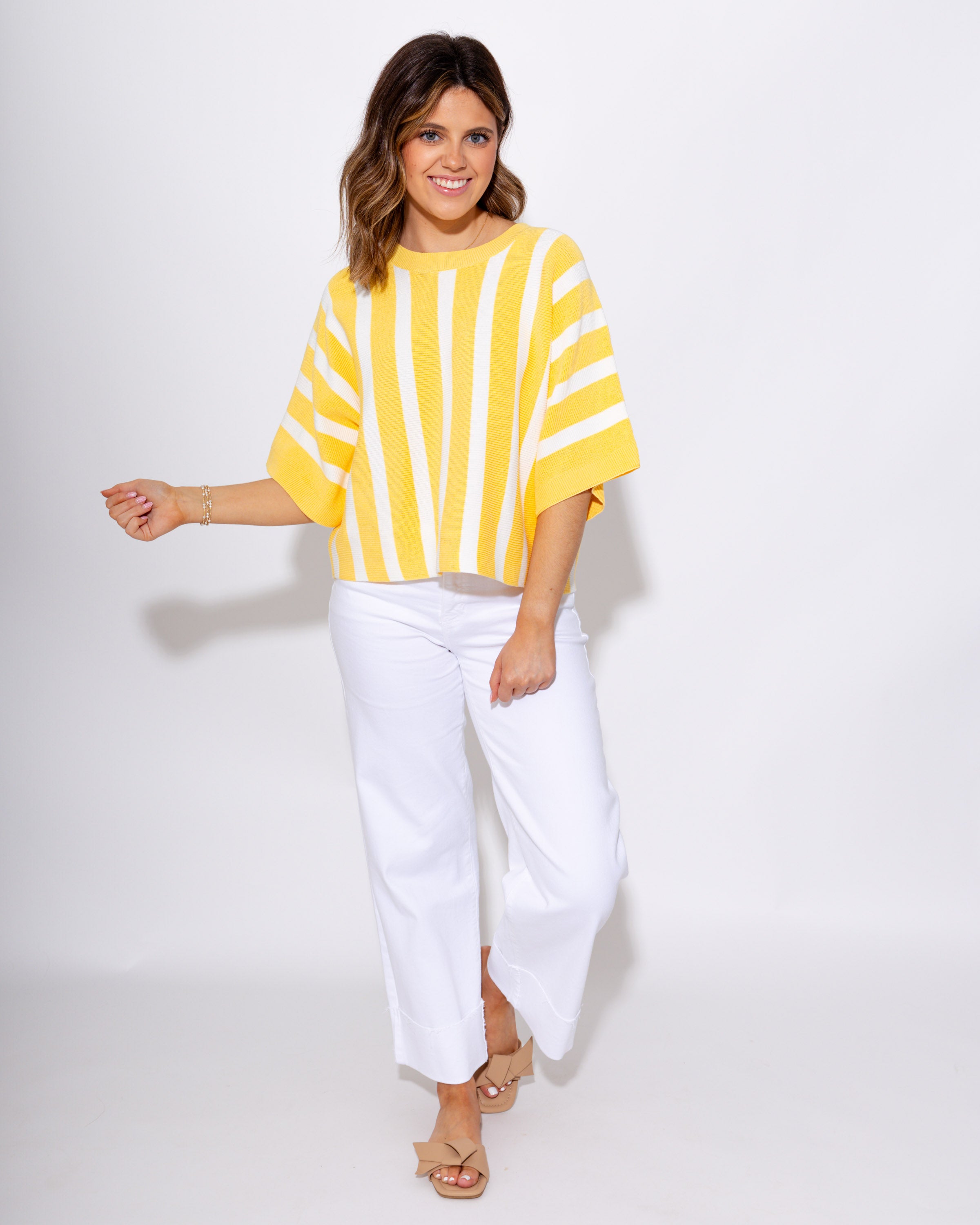 Sunny Striped Ribbed Crew Neck Top