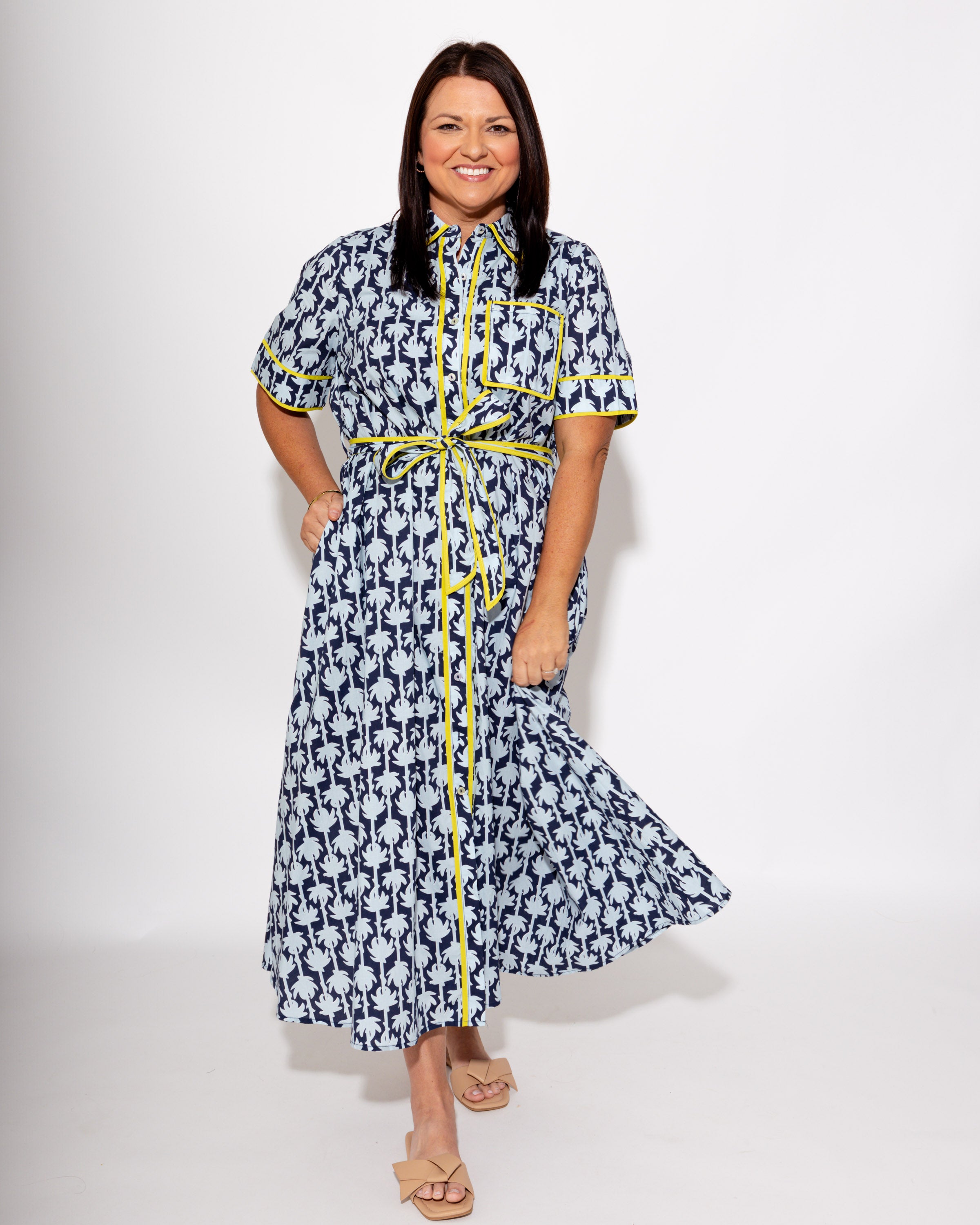 Botanical Print Belted Midi Dress