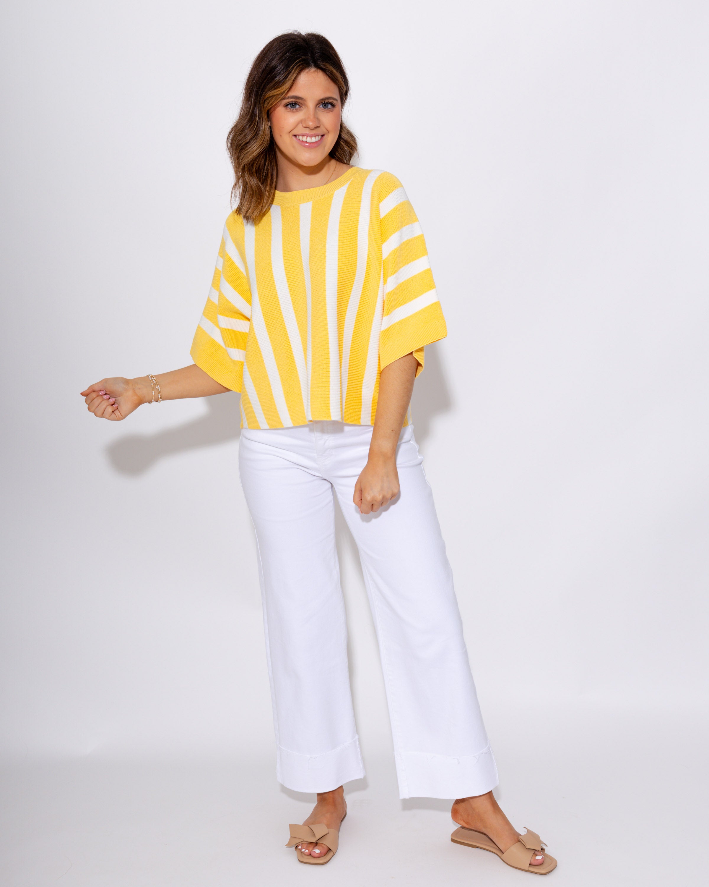 Sunny Striped Ribbed Crew Neck Top