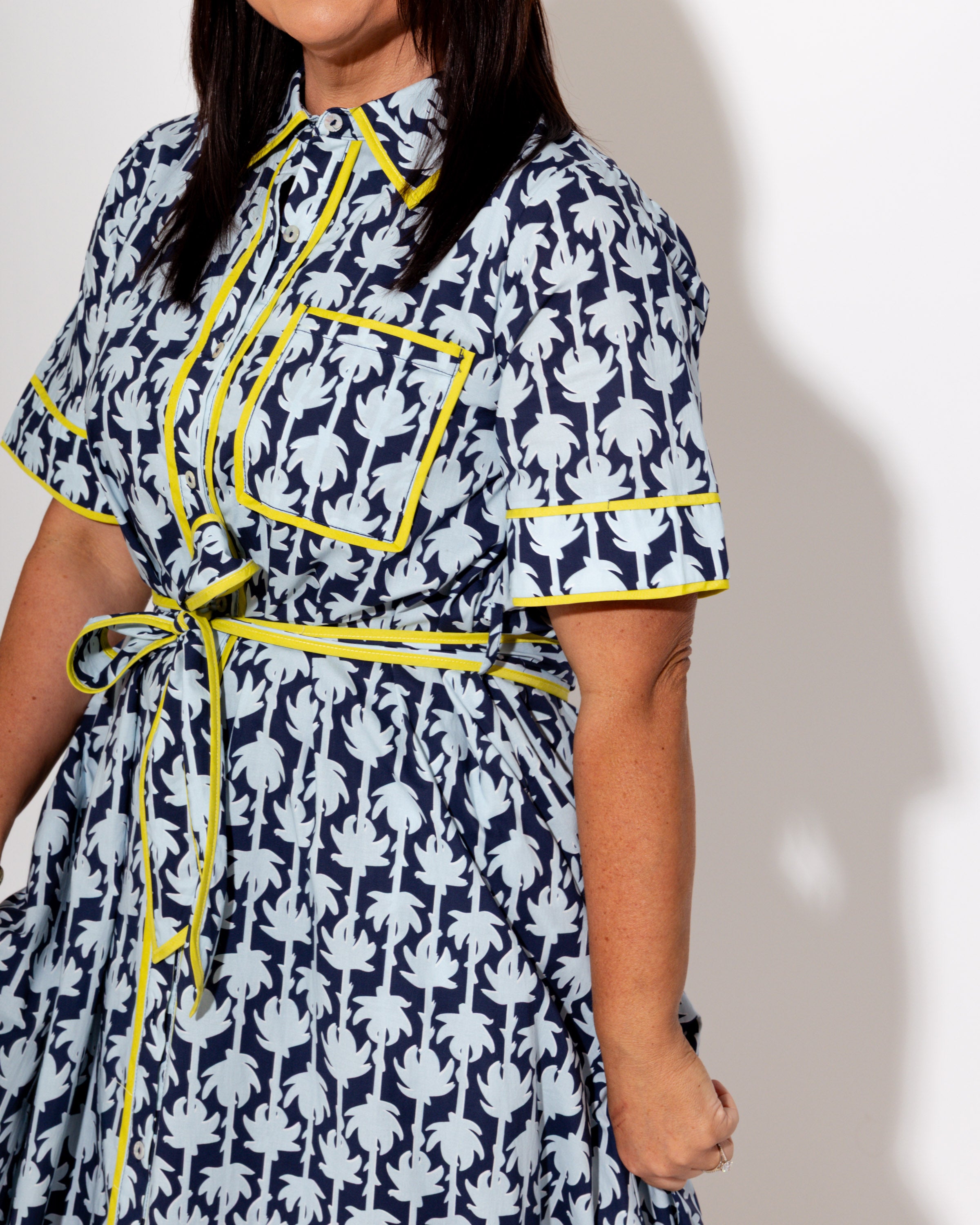 Botanical Print Belted Midi Dress