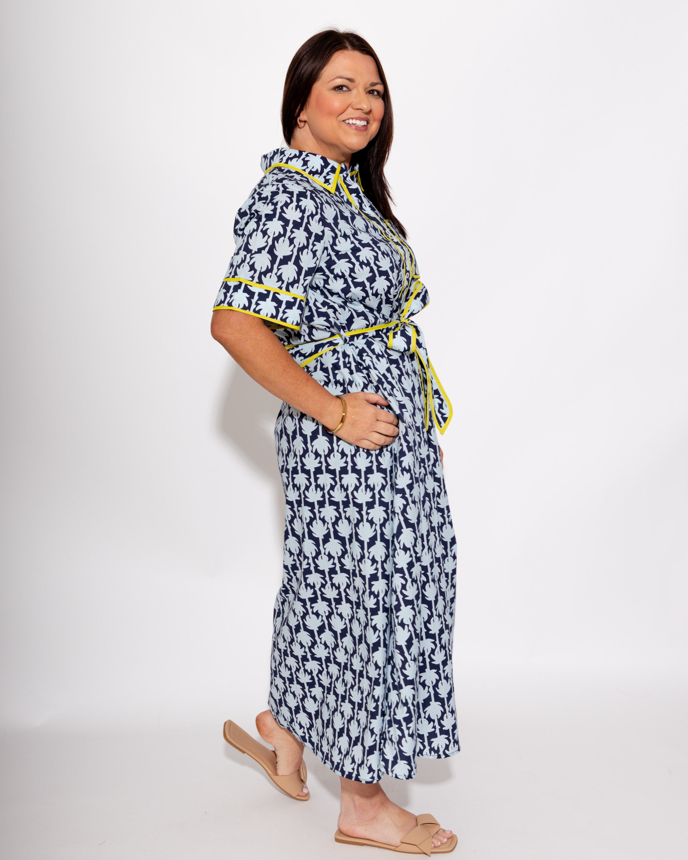Botanical Print Belted Midi Dress
