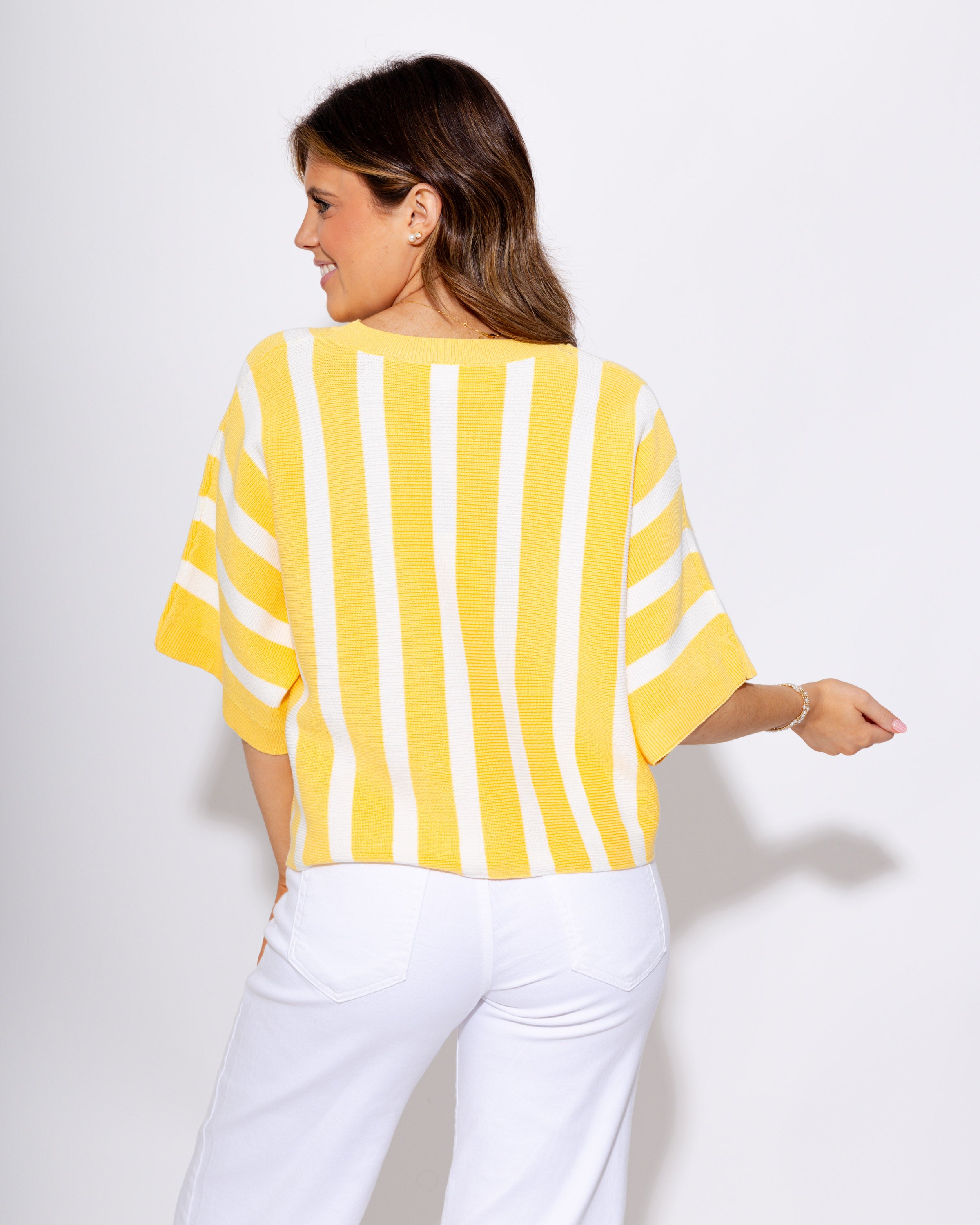 Sunny Striped Ribbed Crew Neck Top