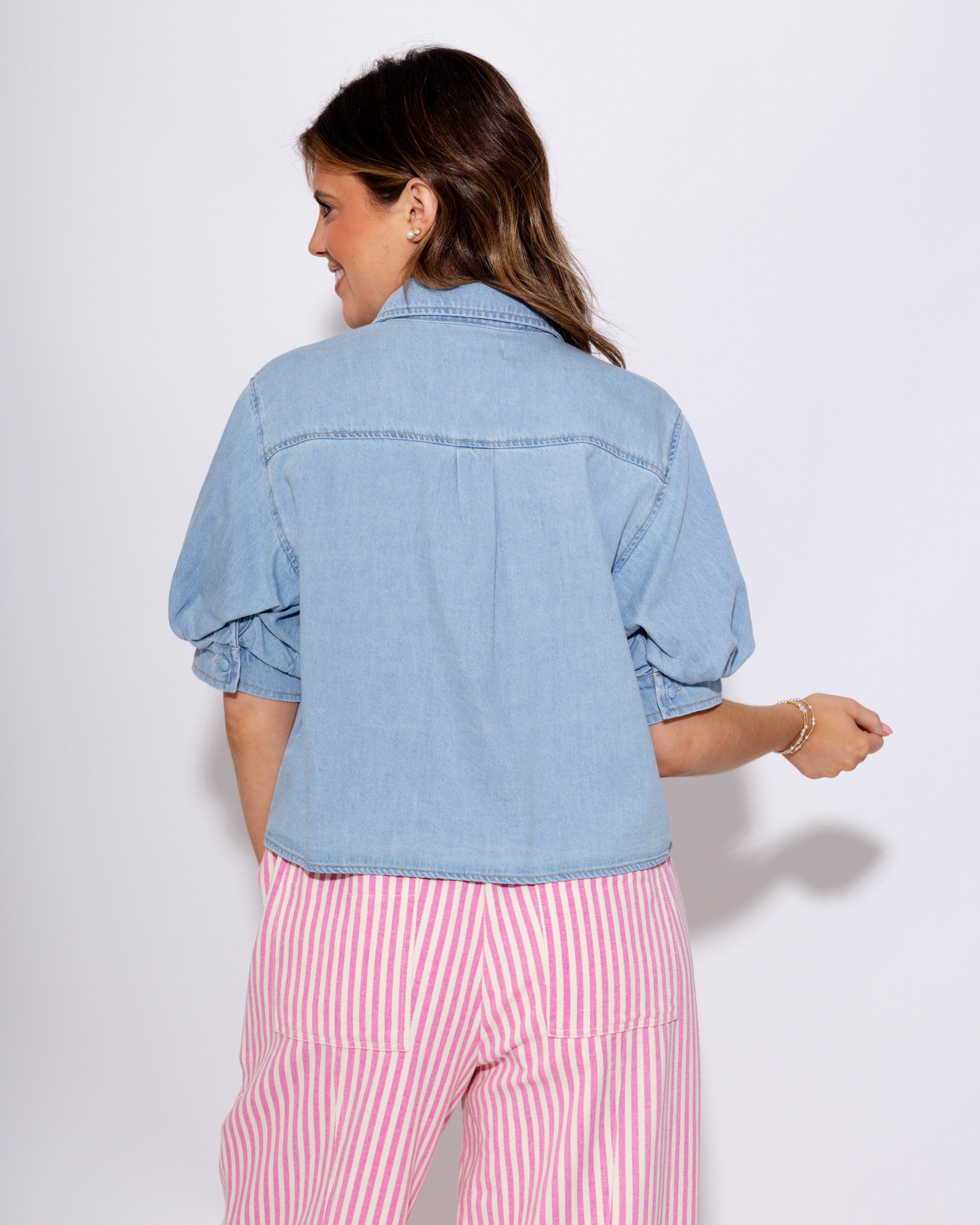 Puff Short Sleeve Denim Top