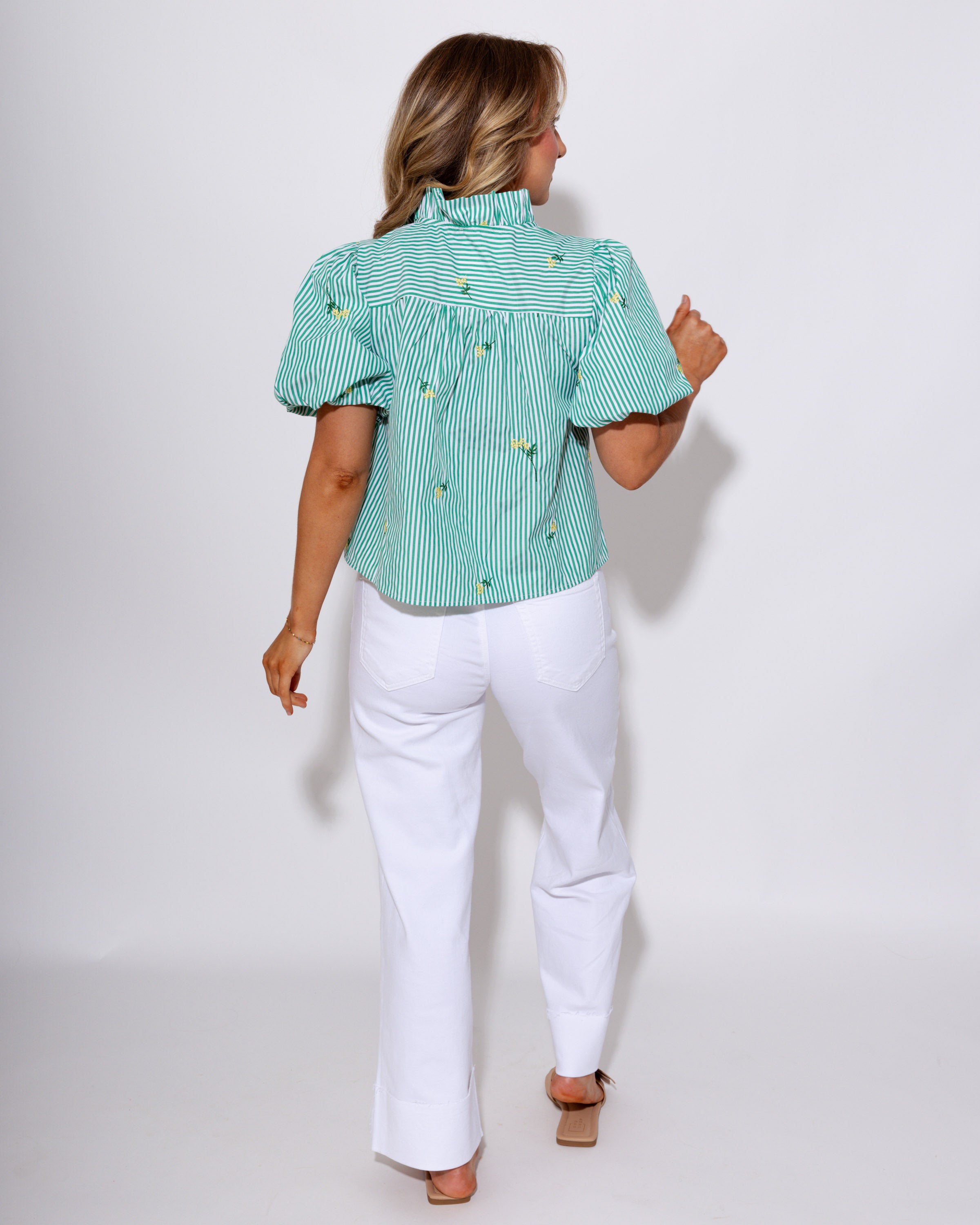 Floral Embroidery Striped Top