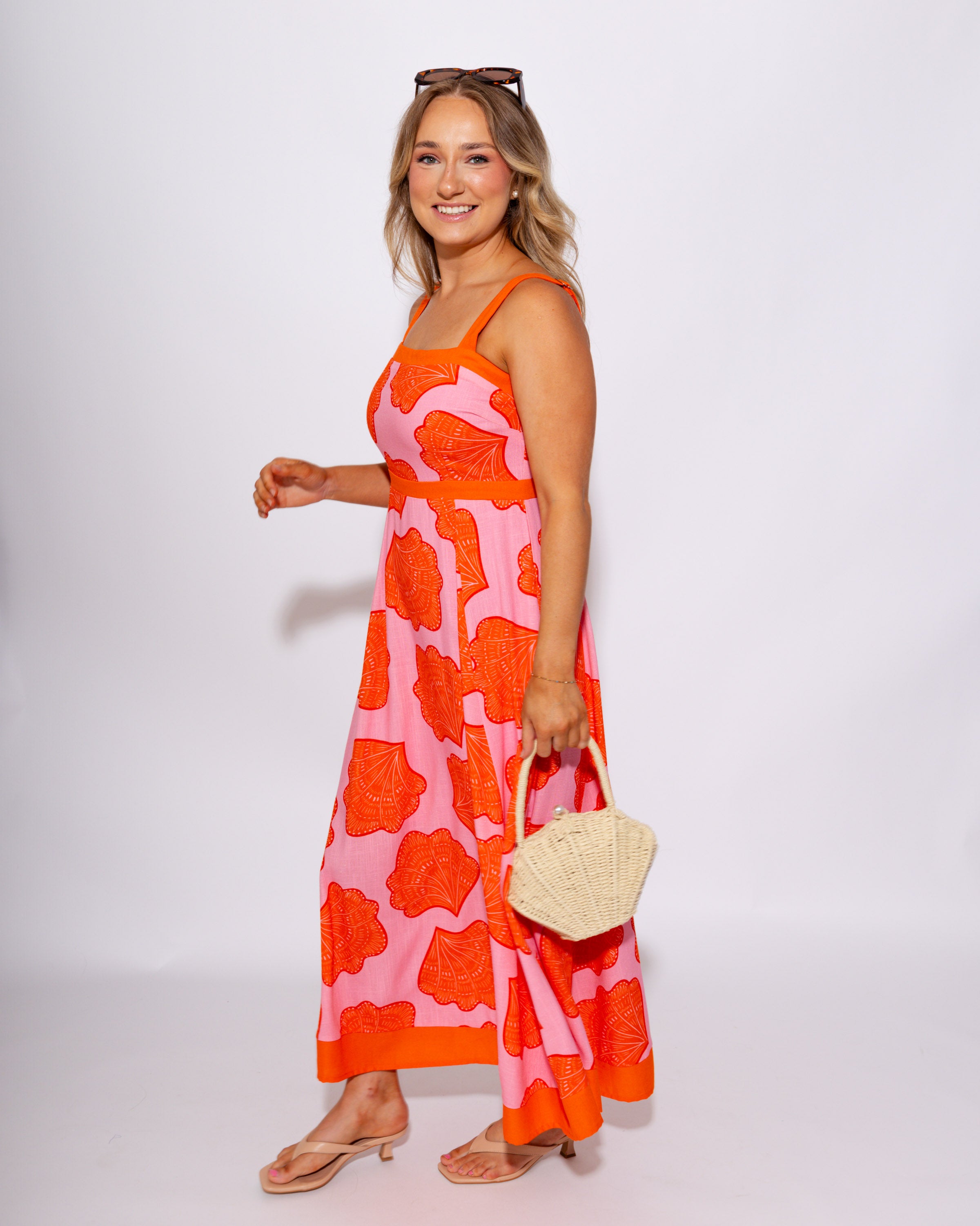Coastal Shell Sleeveless Midi Dress