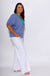 Indigo gingham scallop trim puff sleeve top styled view, boutique women's fashion at Gaudie & Co