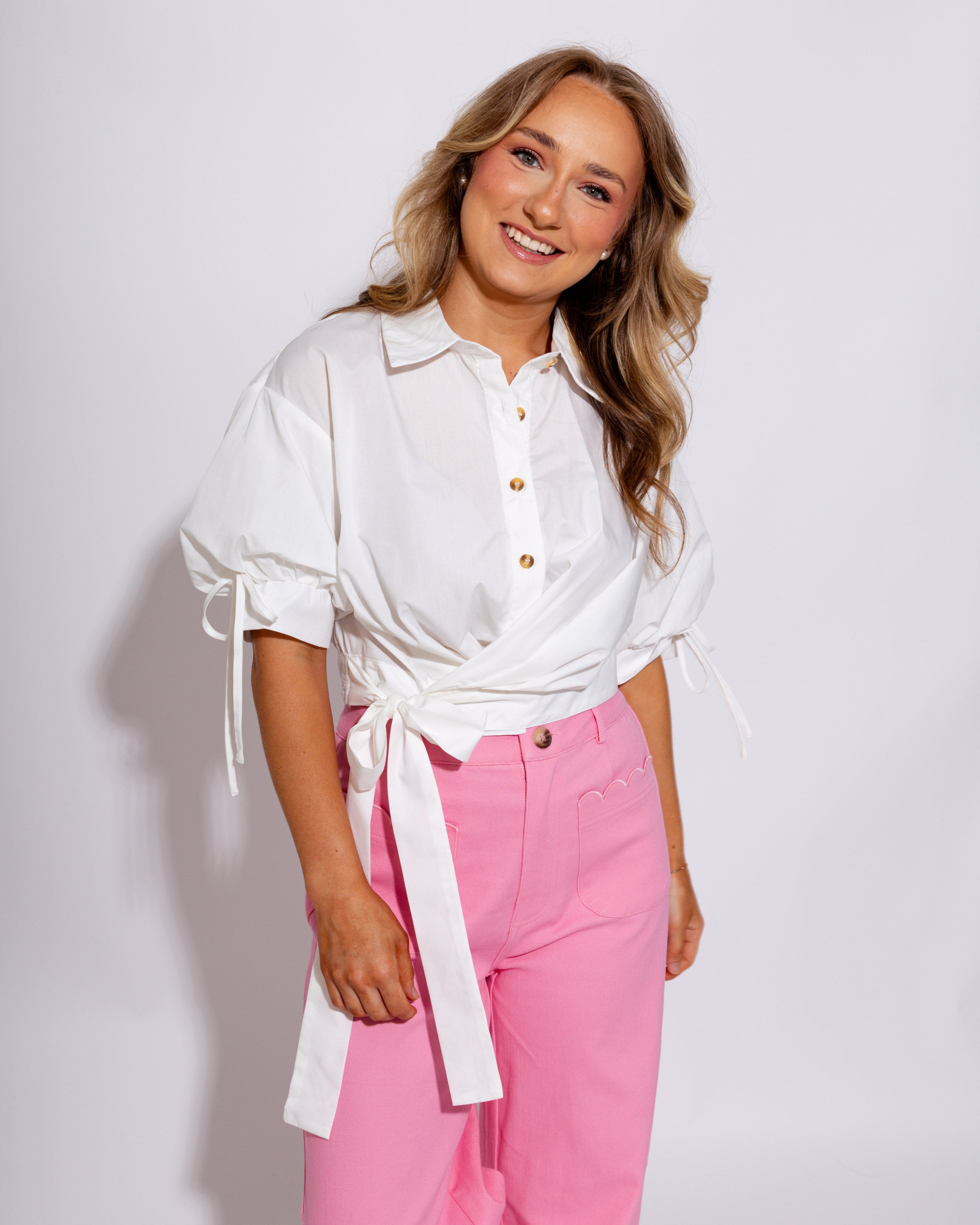 Playful Cropped Puff Sleeve Wrap Top