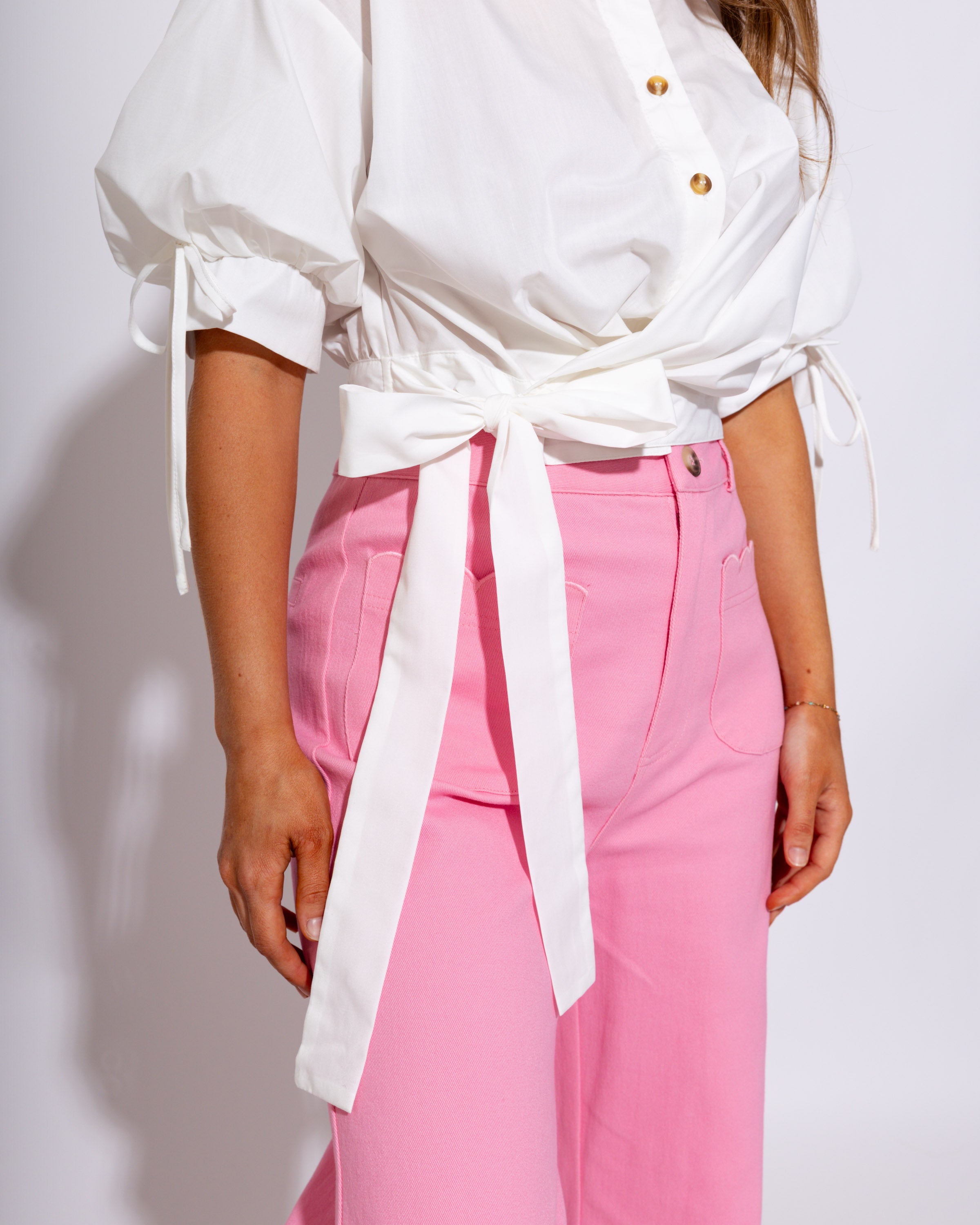 Playful Cropped Puff Sleeve Wrap Top