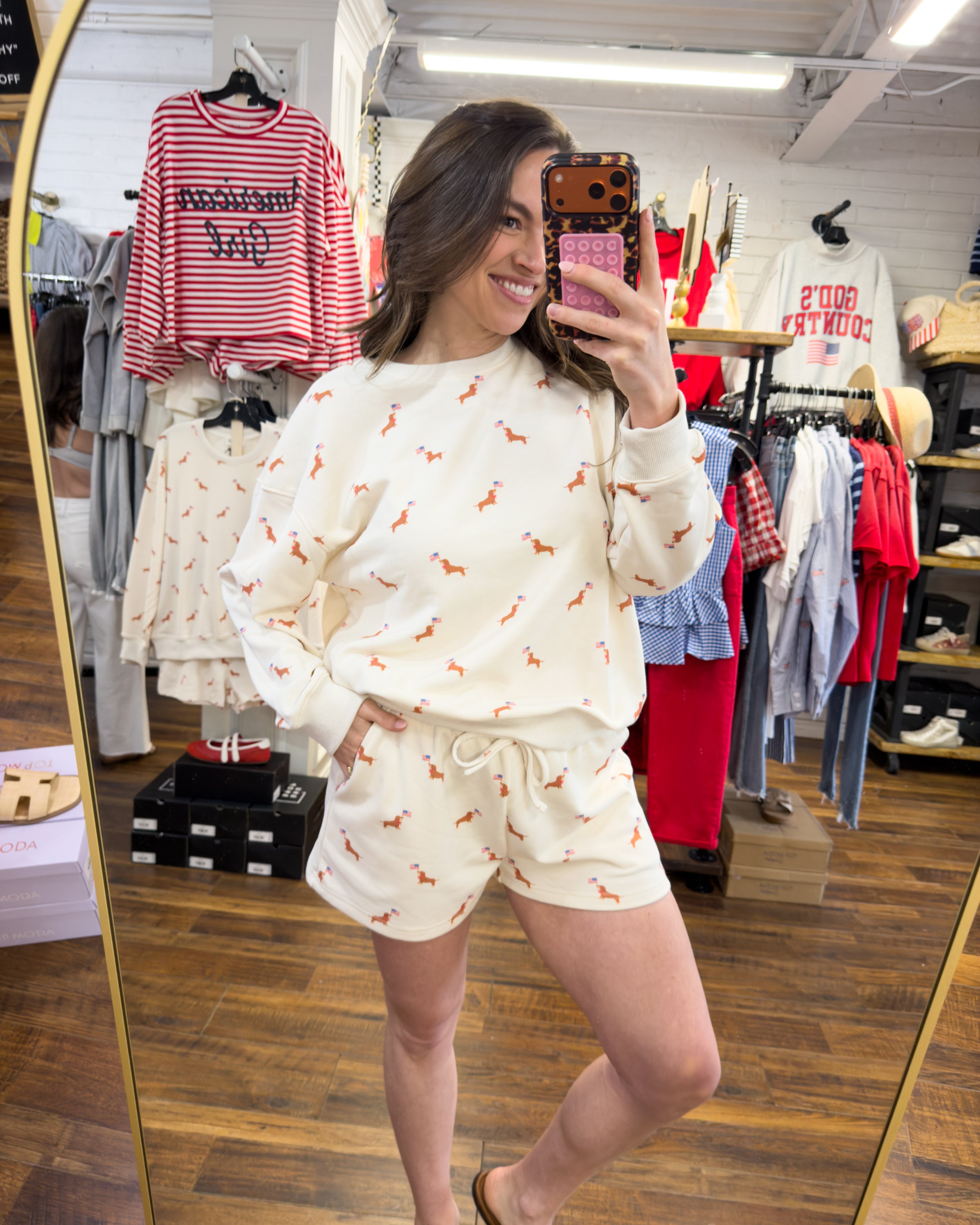 Patriotic Pup Graphic Top & Shorts Set