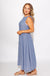 Light blue sleeveless pleated midi dress back view, boutique women's dress at Gaudie & Co