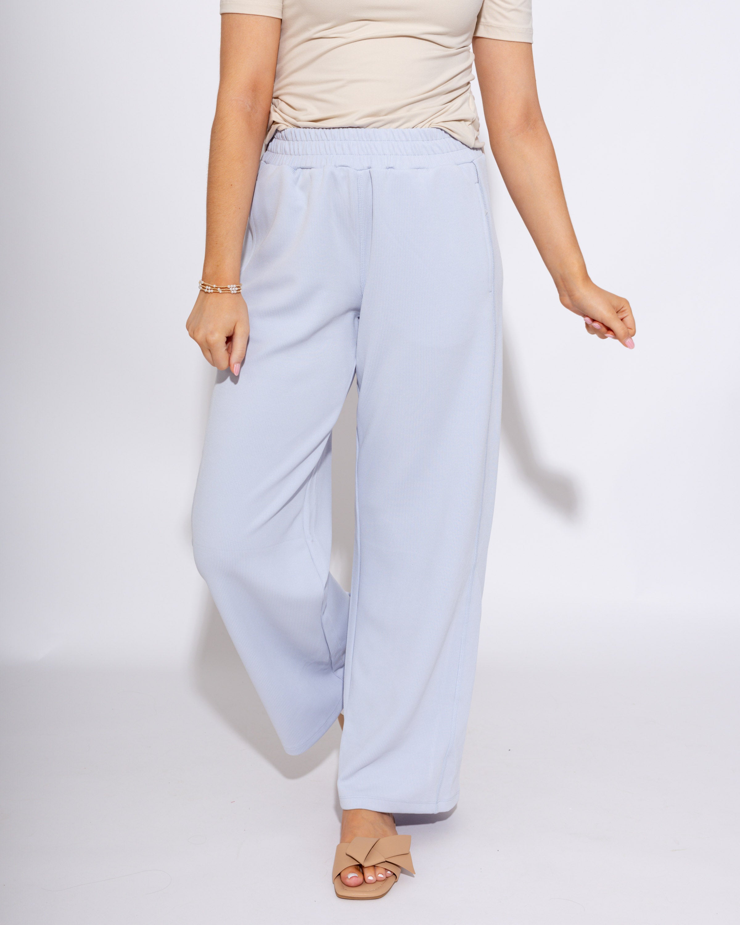 Luxe Wash Rib Wide-leg Pants in Blue