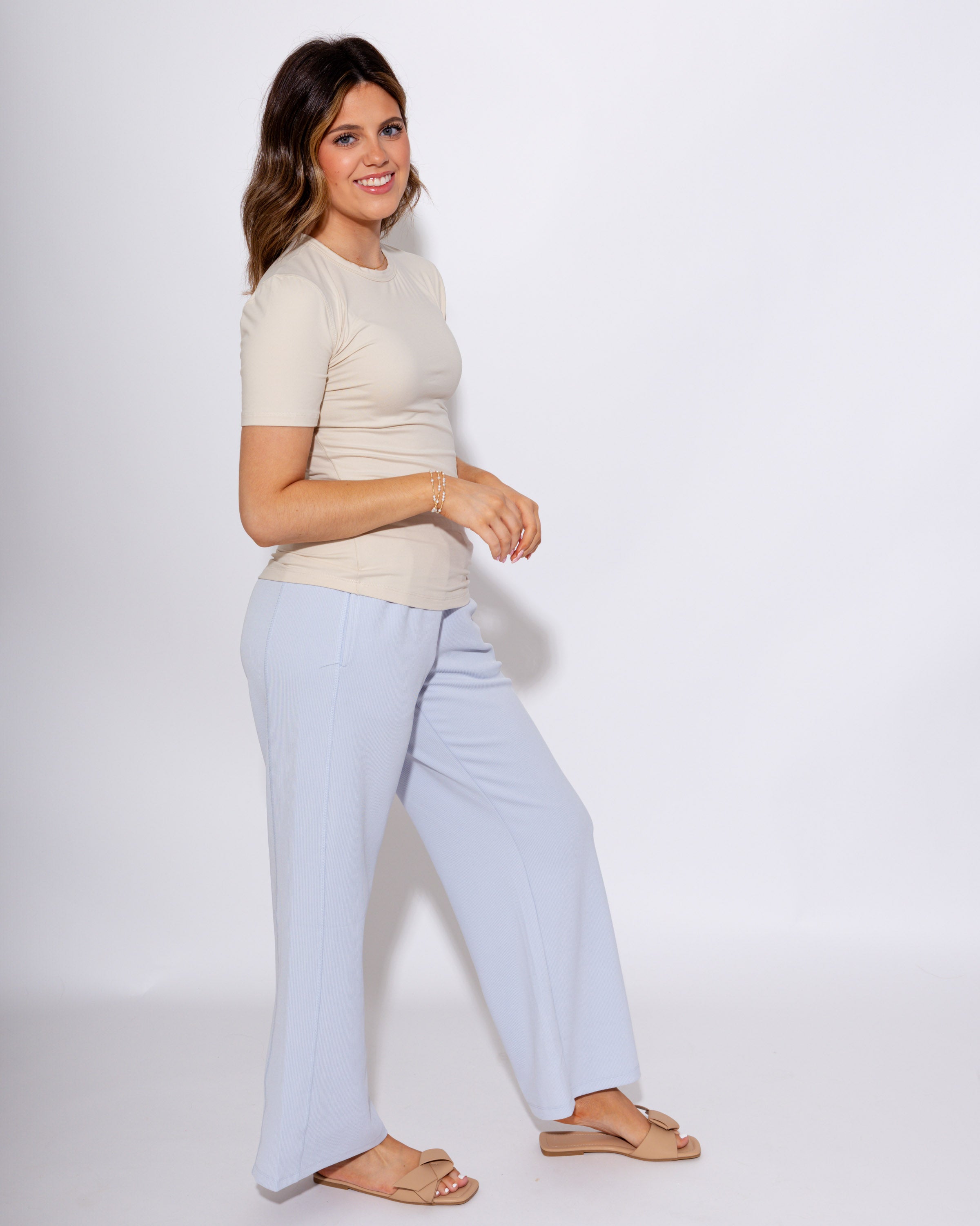 Luxe Wash Rib Wide-leg Pants in Blue