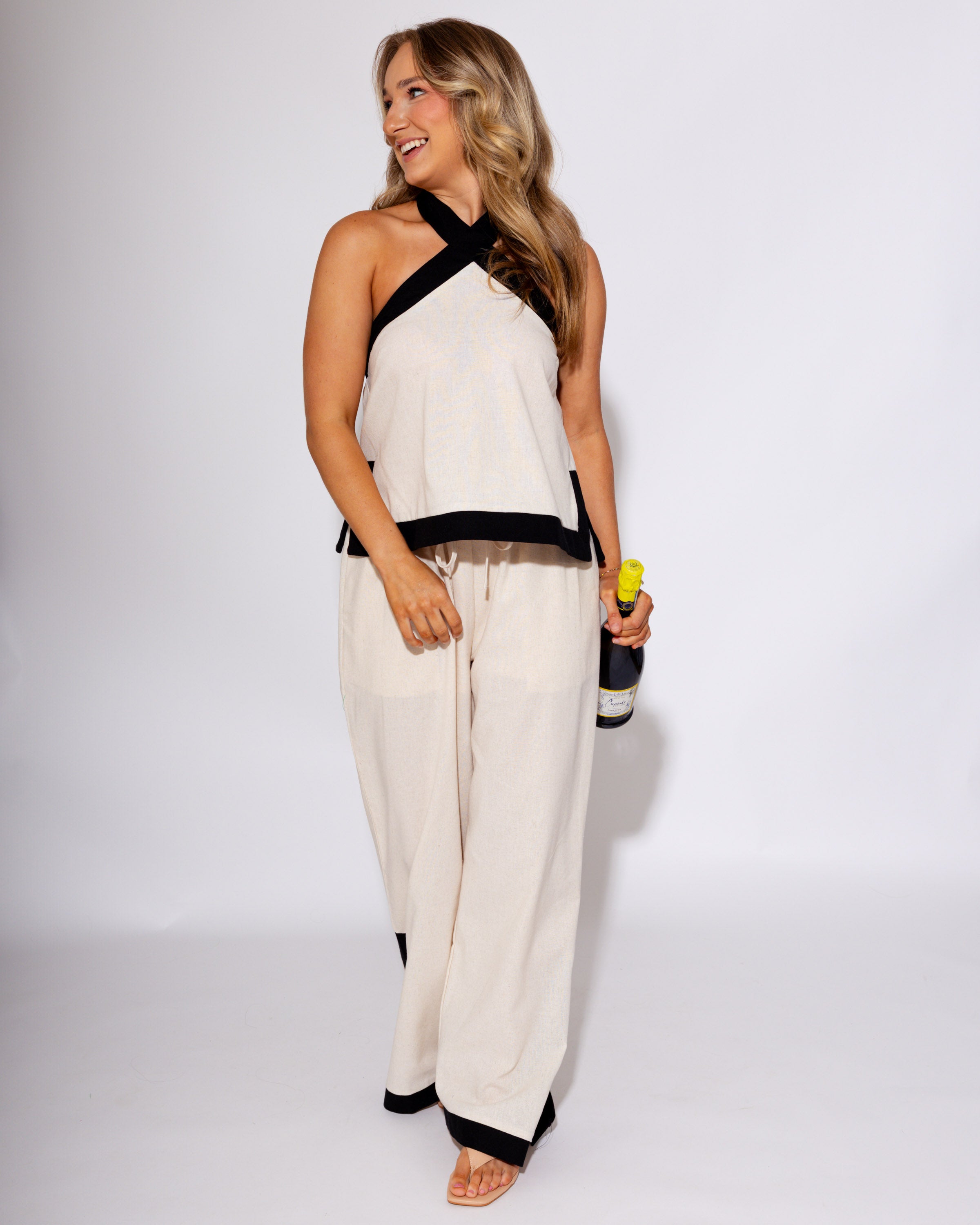 Chic Contrast Halter Top & Pant Set