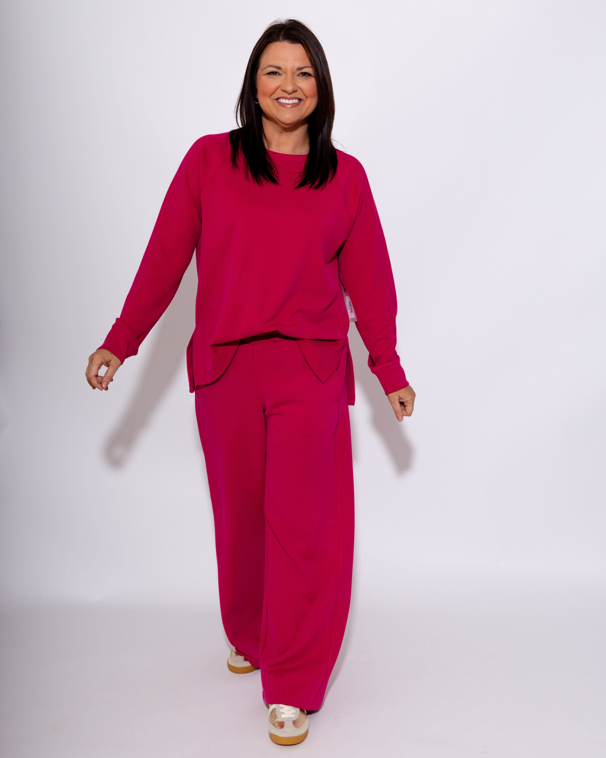 Luxe Wash Rib Wide-leg Pants in Plum Pink