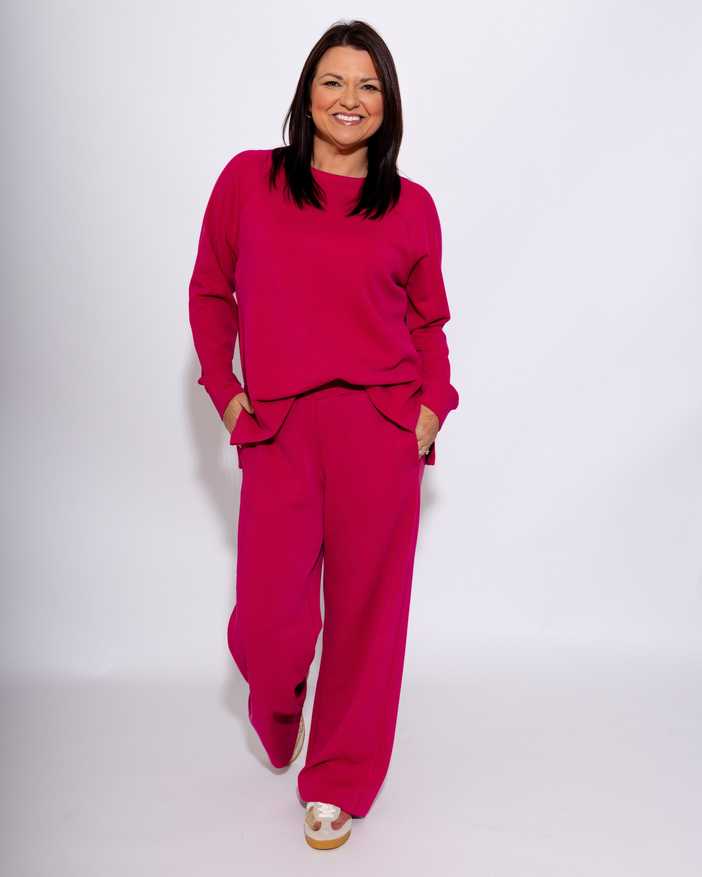 Luxe Wash Rib Wide-leg Pants in Plum Pink