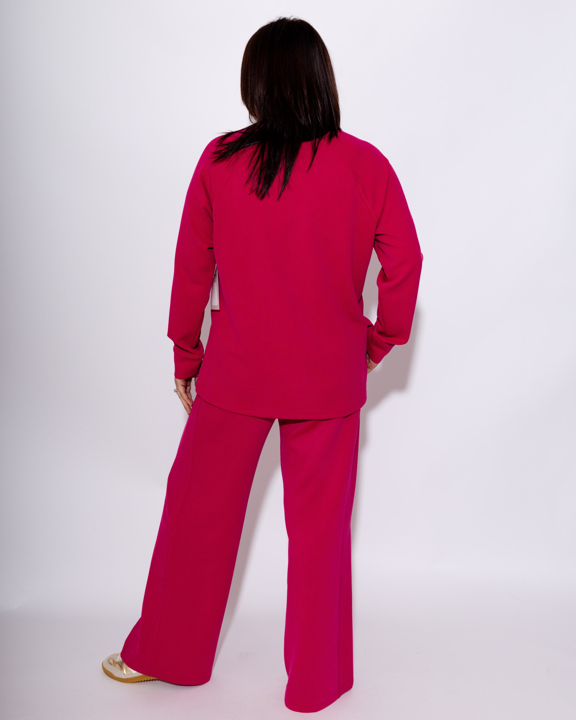 Luxe Wash Rib Wide-leg Pants in Plum Pink