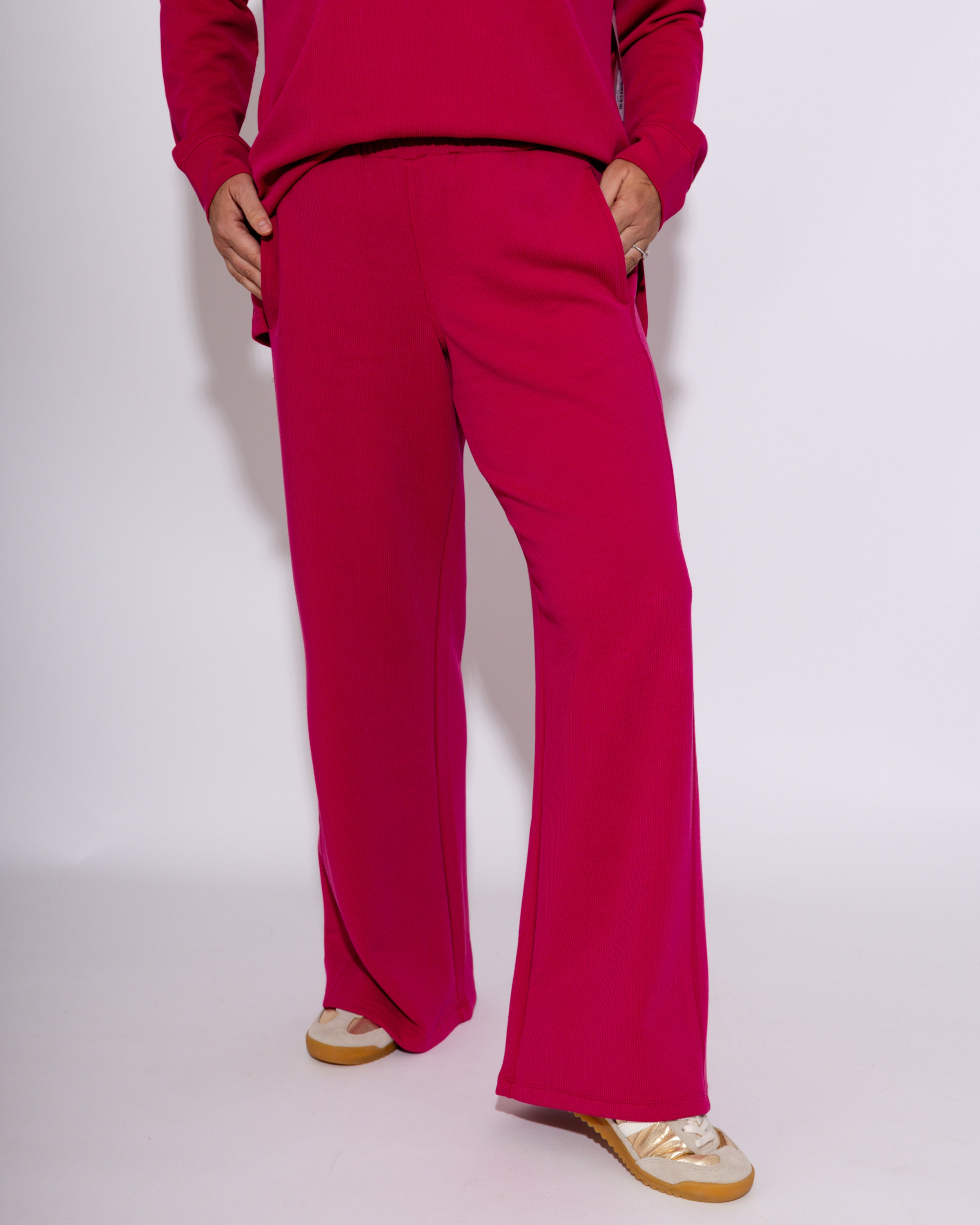 Luxe Wash Rib Wide-leg Pants in Plum Pink