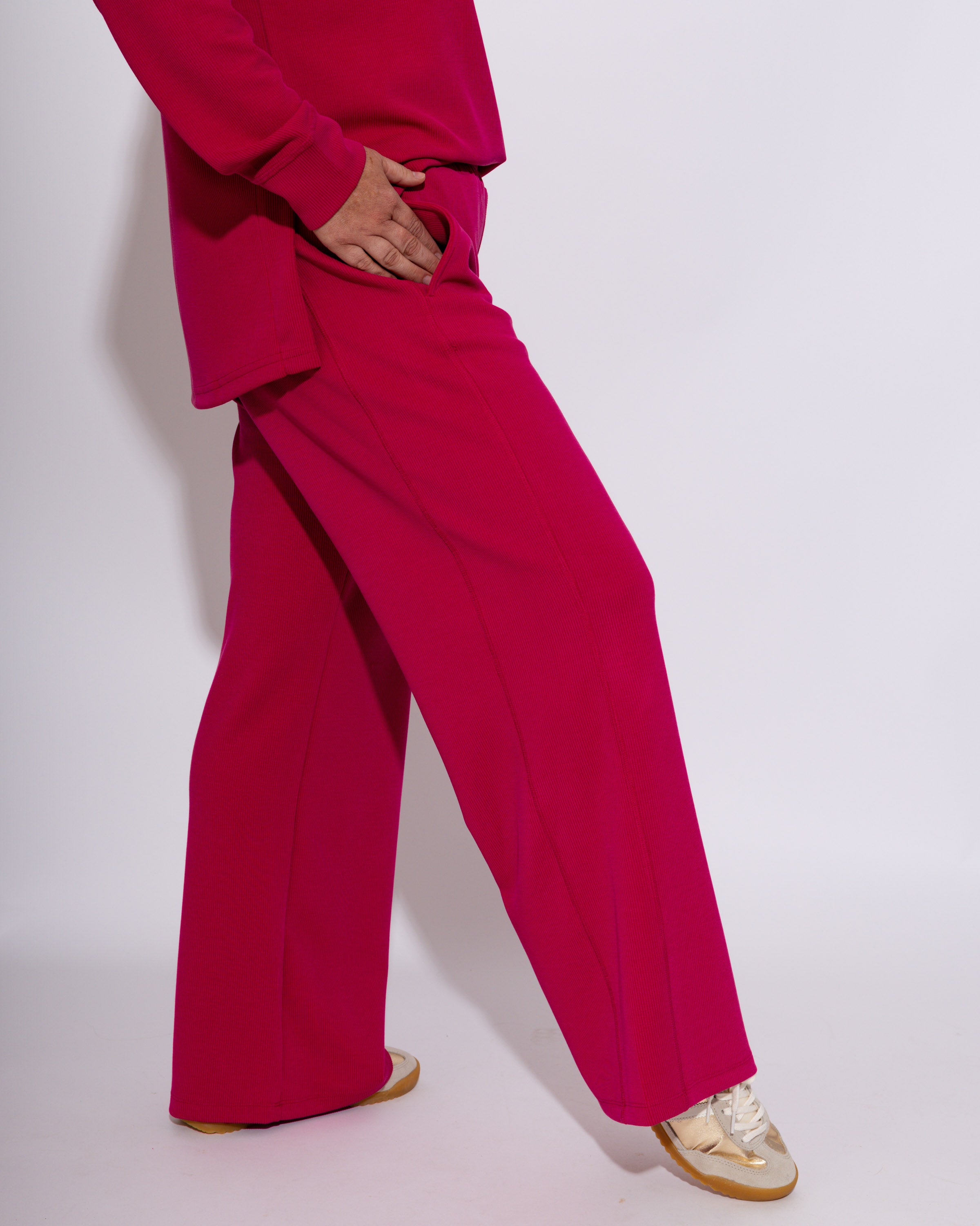 Luxe Wash Rib Wide-leg Pants in Plum Pink