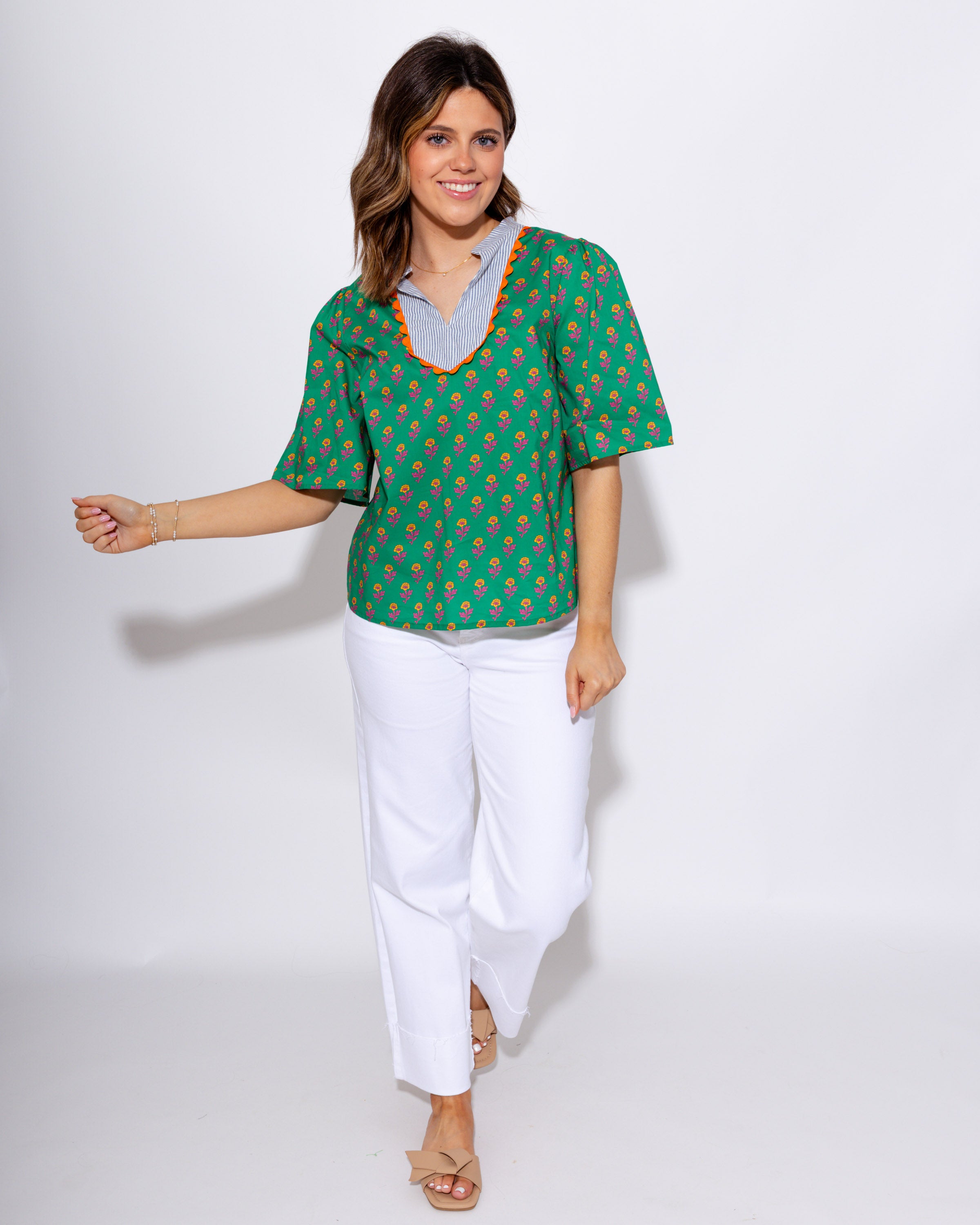 Striped Yoke Floral Top