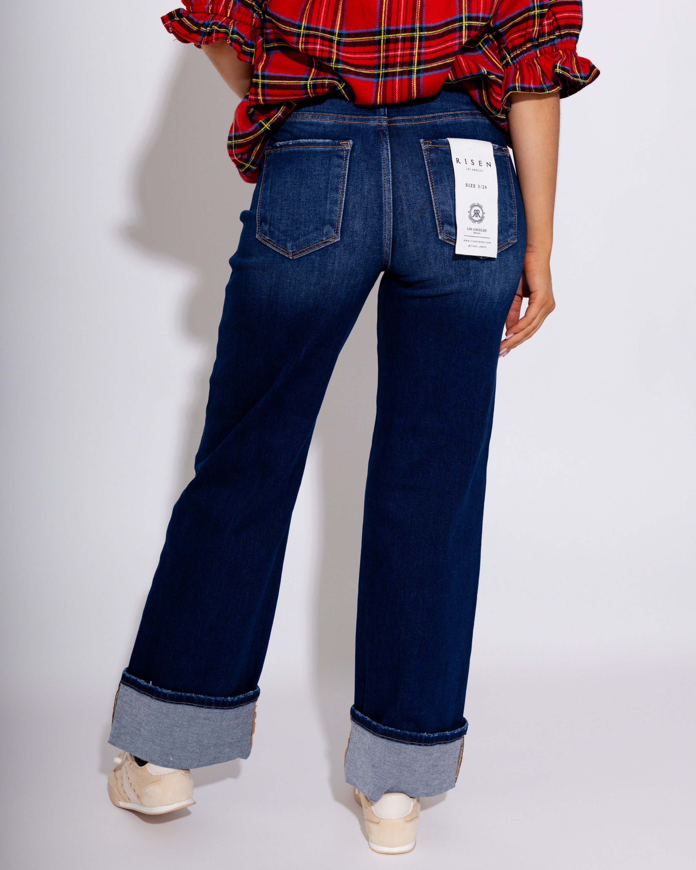 Mid Rise Cuffed Anke Straight Jeans