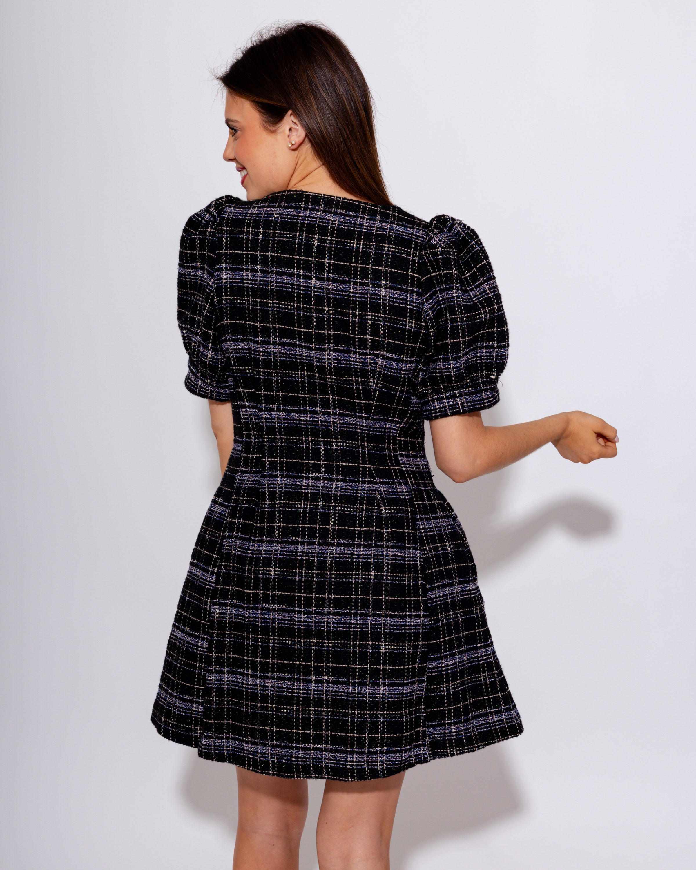 Chic Plaid Puff Sleeve Mini Dress