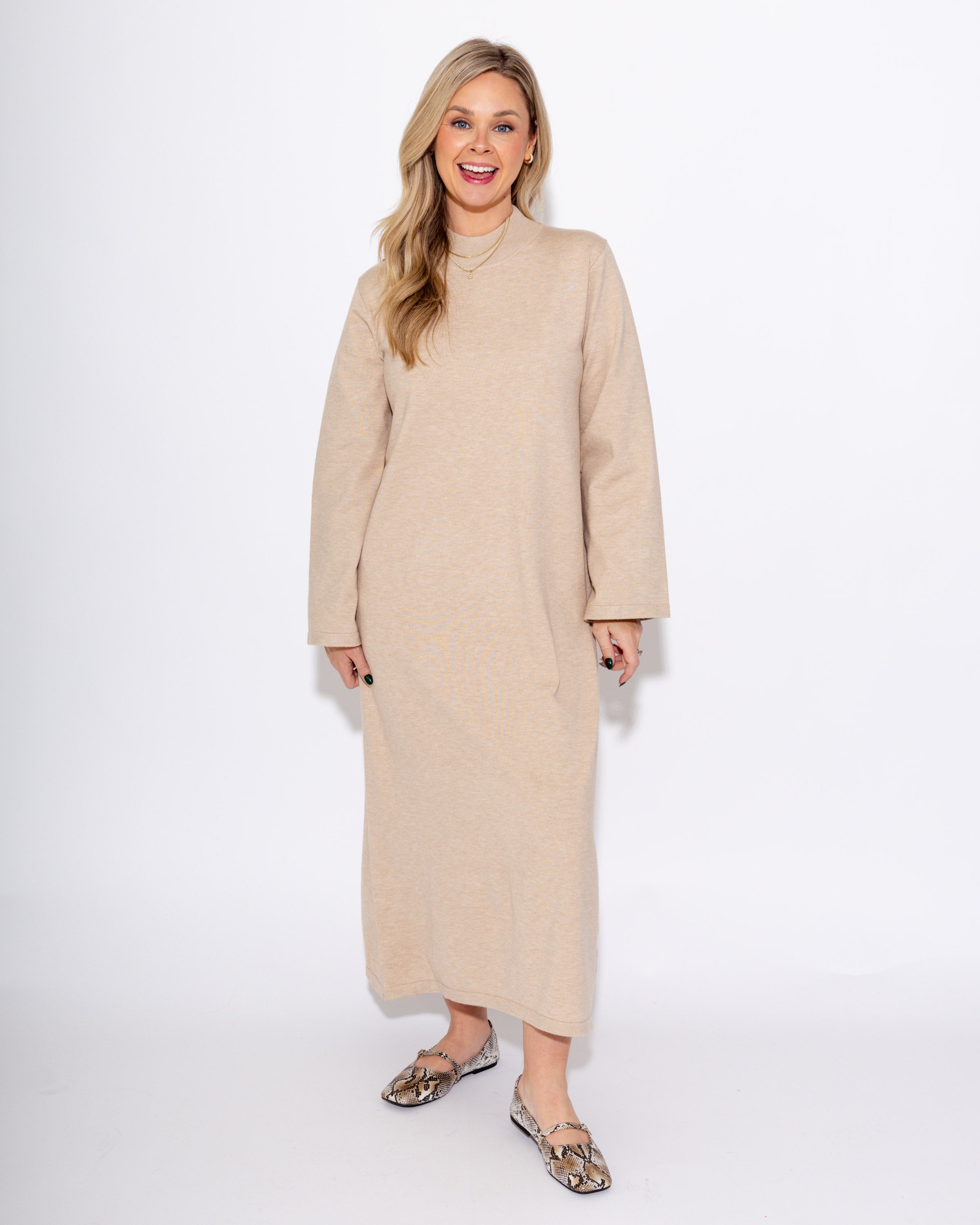 Solid Mock Neck Midi Dress