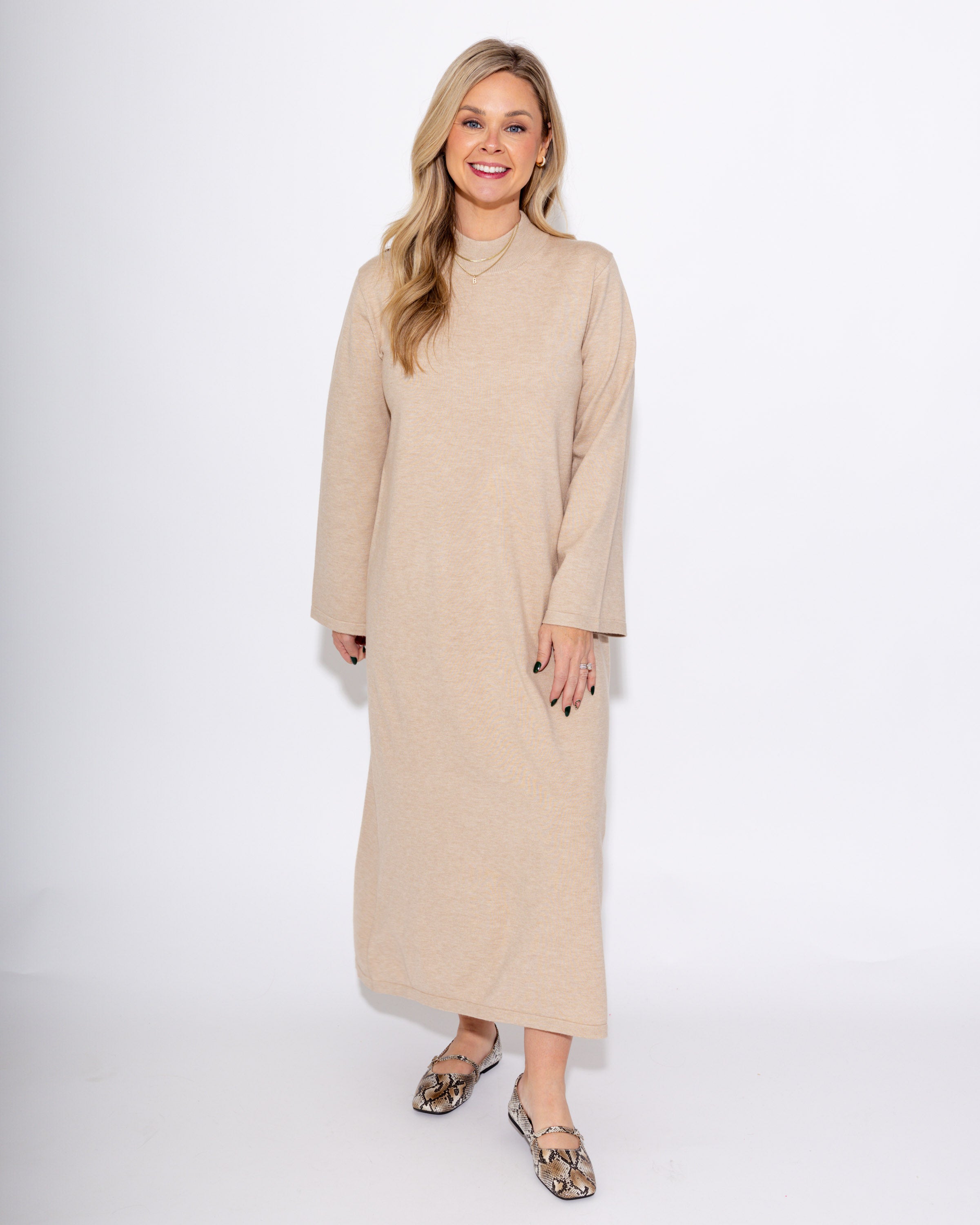 Solid Mock Neck Midi Dress
