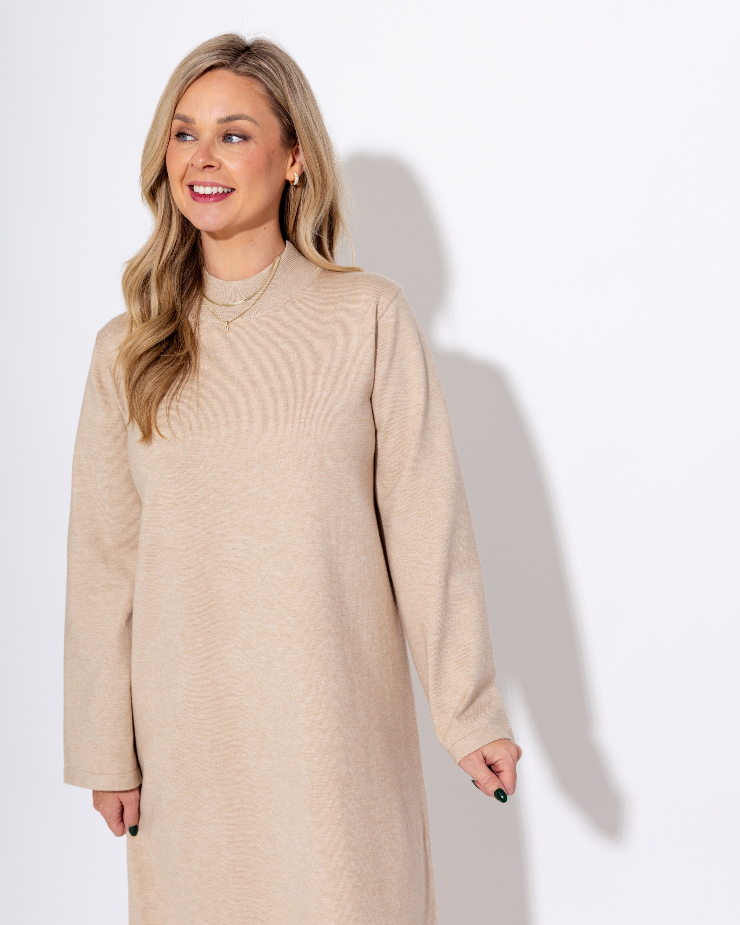 Solid Mock Neck Midi Dress