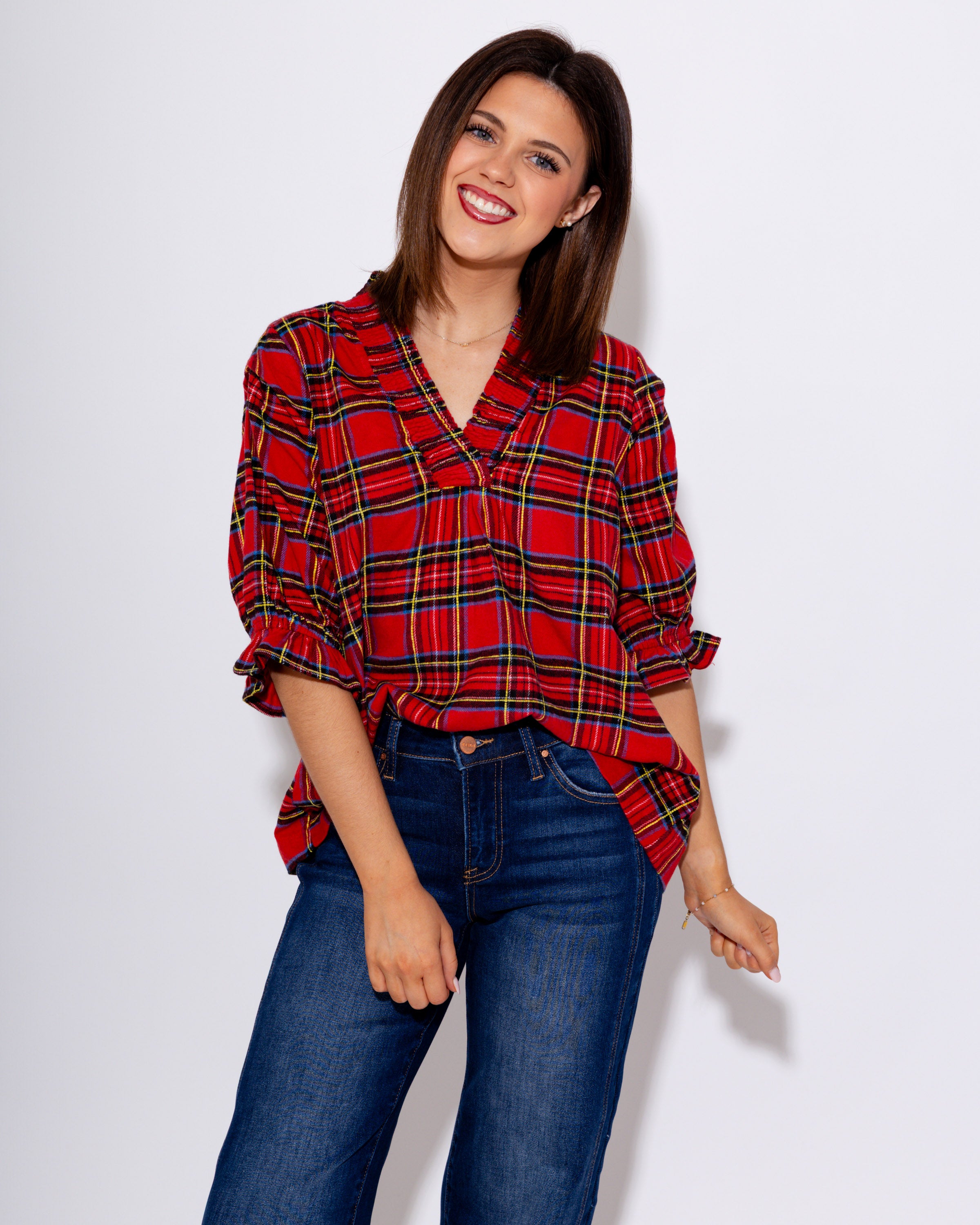 The Perfect Plaid Popover Top