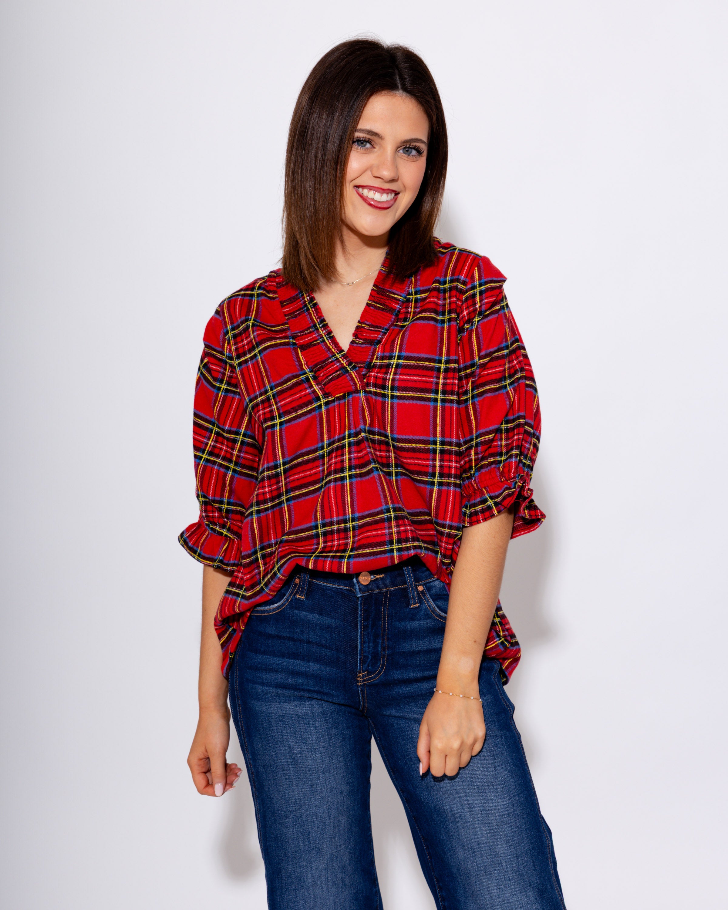 The Perfect Plaid Popover Top