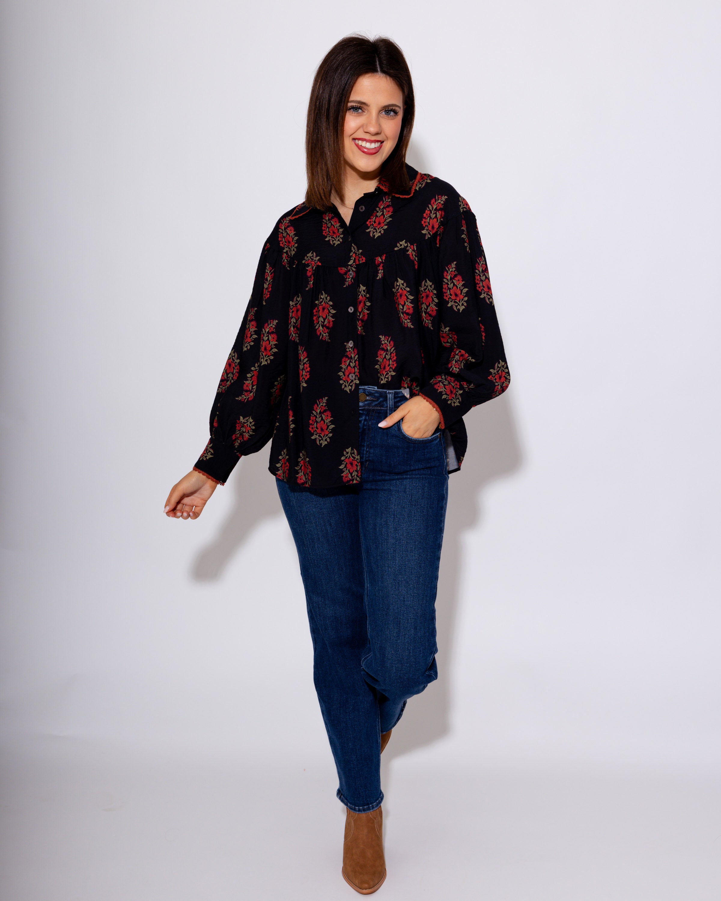 Midnight Petal Button Up Top