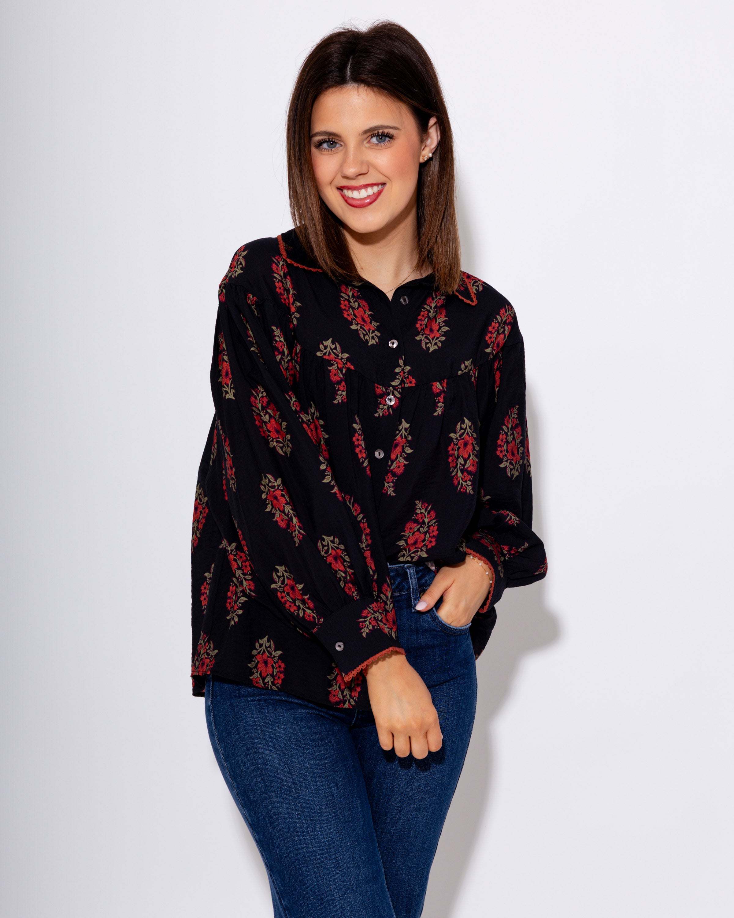 Midnight Petal Button Up Top