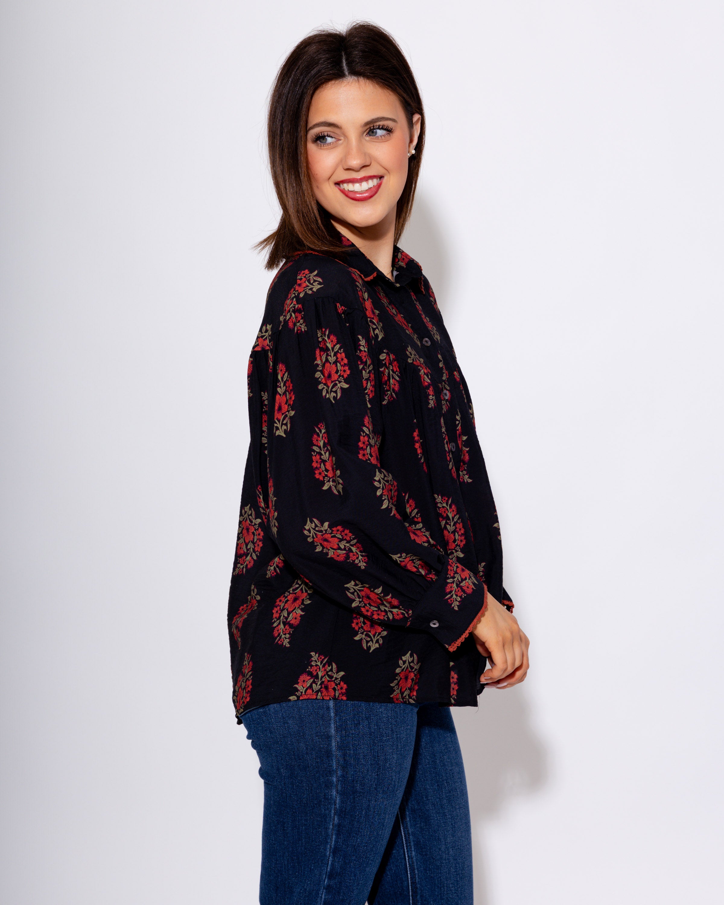 Midnight Petal Button Up Top