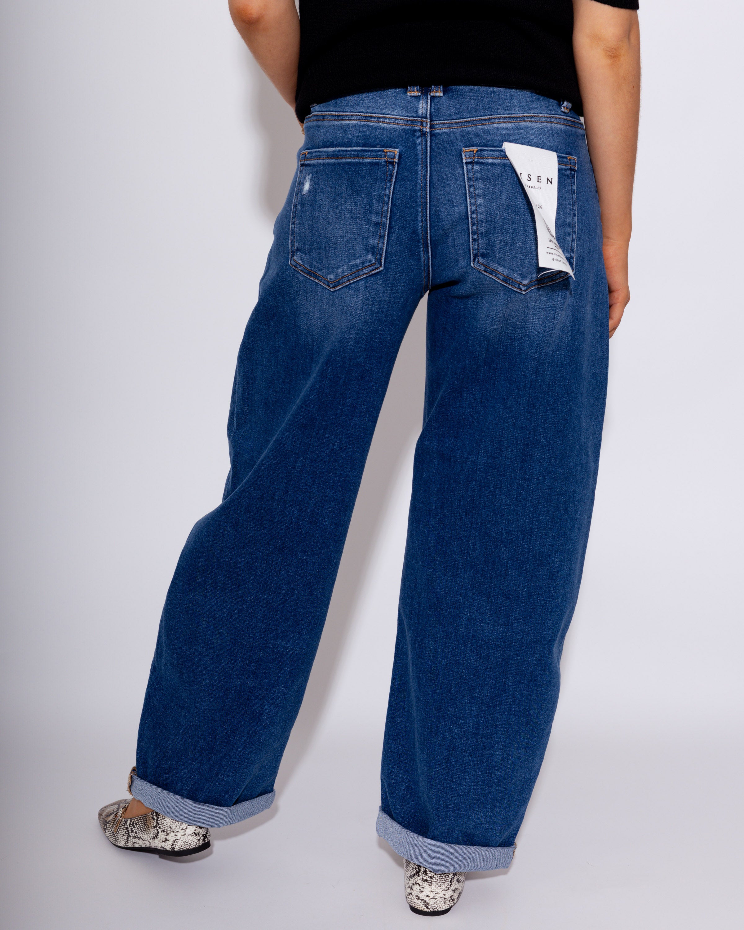 Mid Rise Barrel Double Roll Up Jeans in Dark