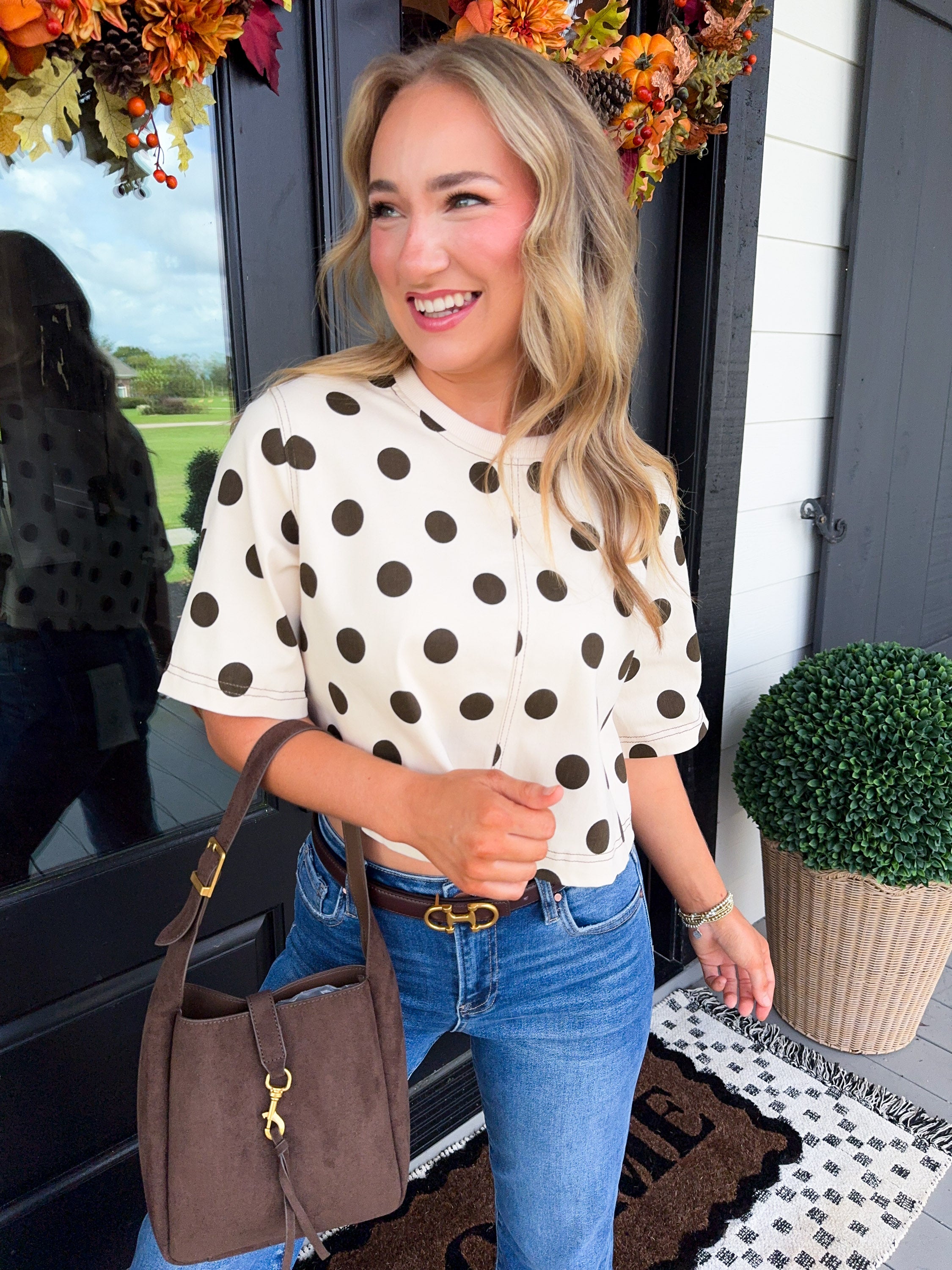Dot Cropped Top in Ecru