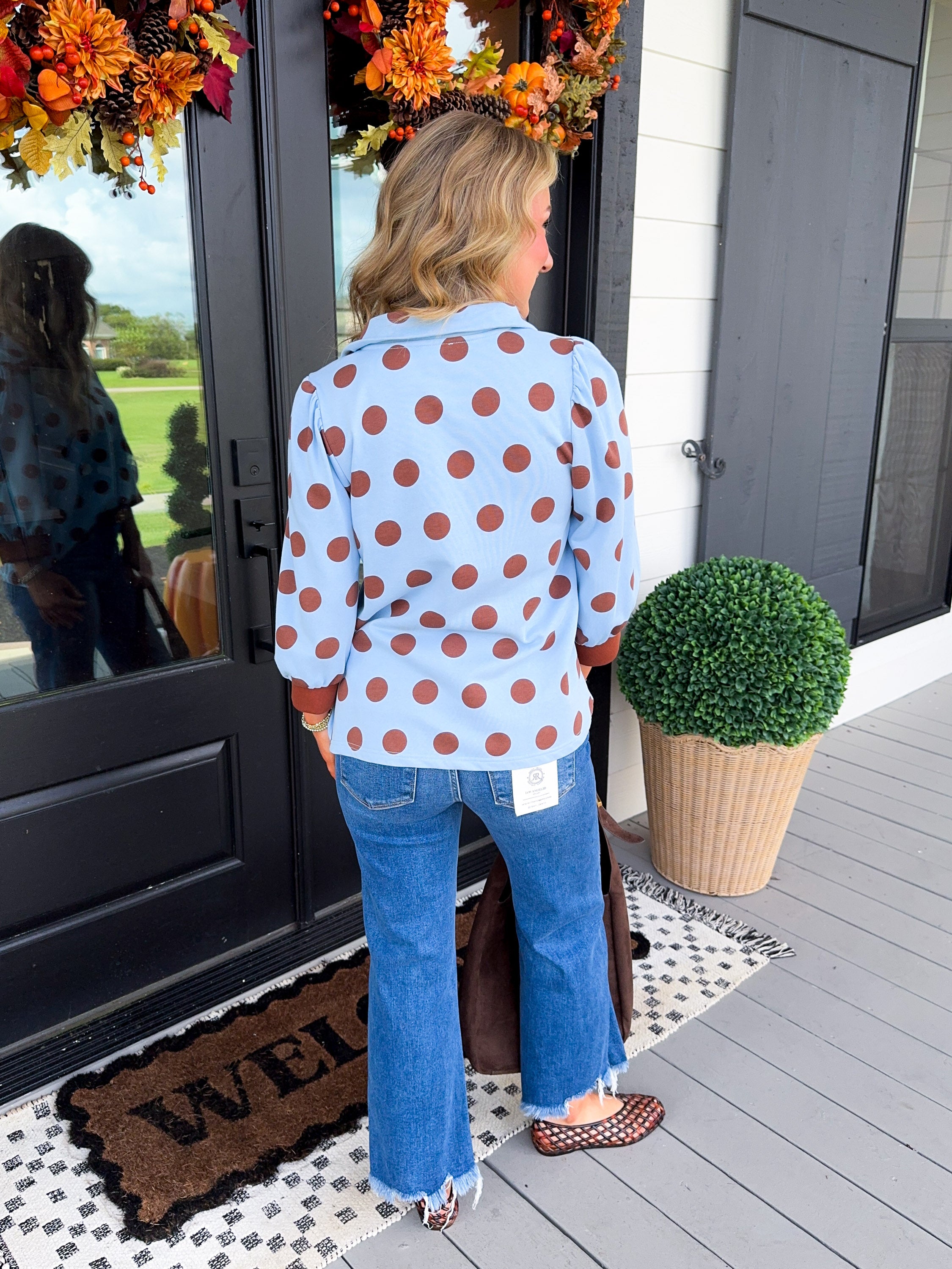 Polka Dot Snap Button Top in Blue