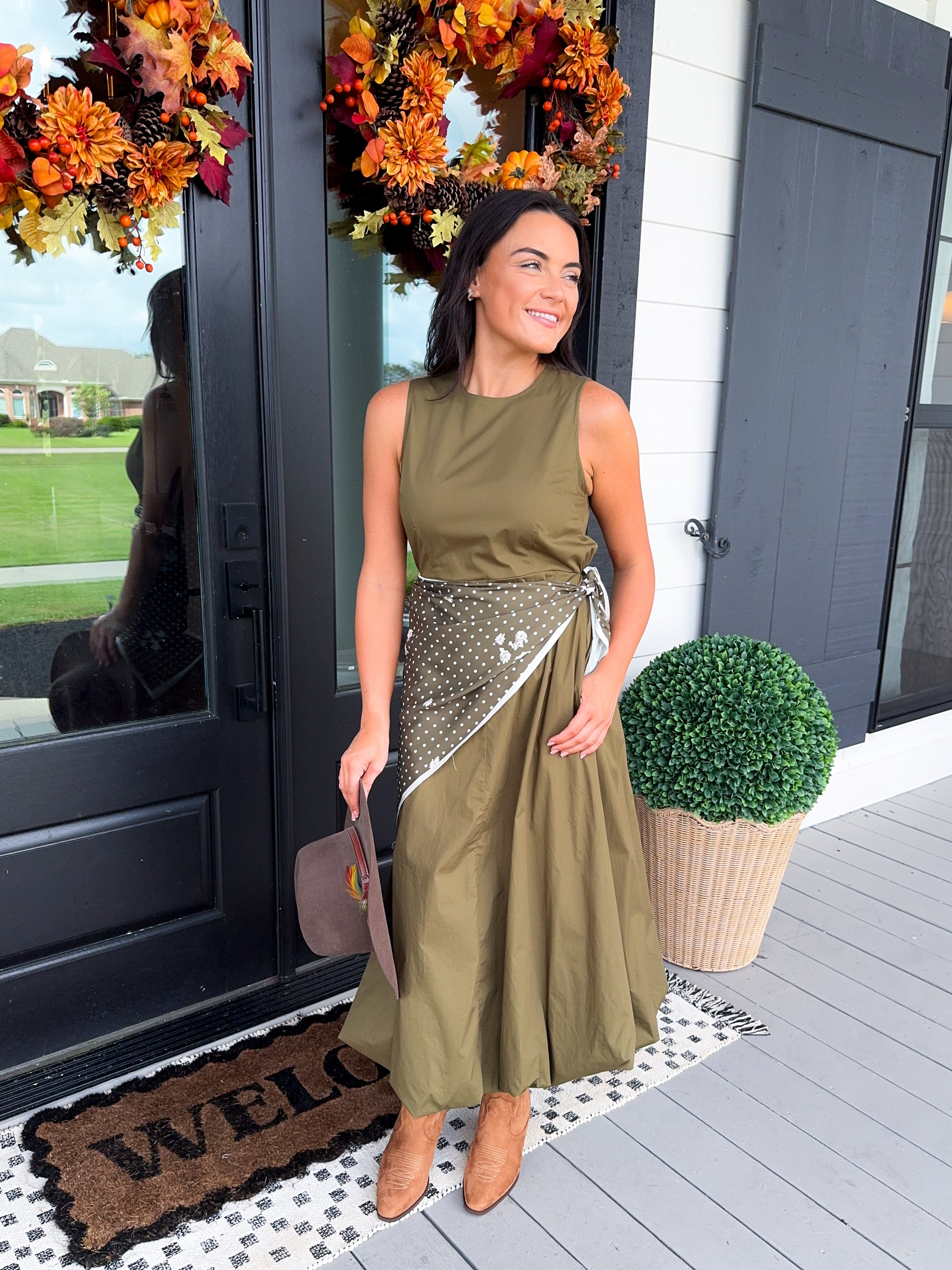 Bubble Hem Scarf Detail Midi Dress