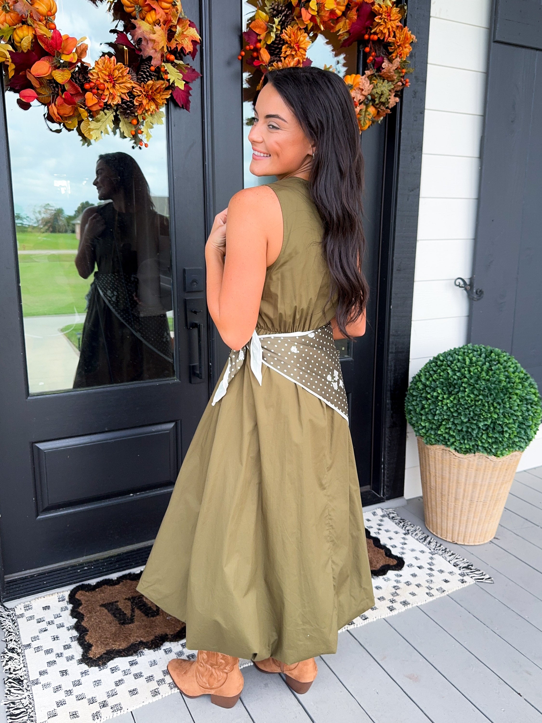 Bubble Hem Scarf Detail Midi Dress