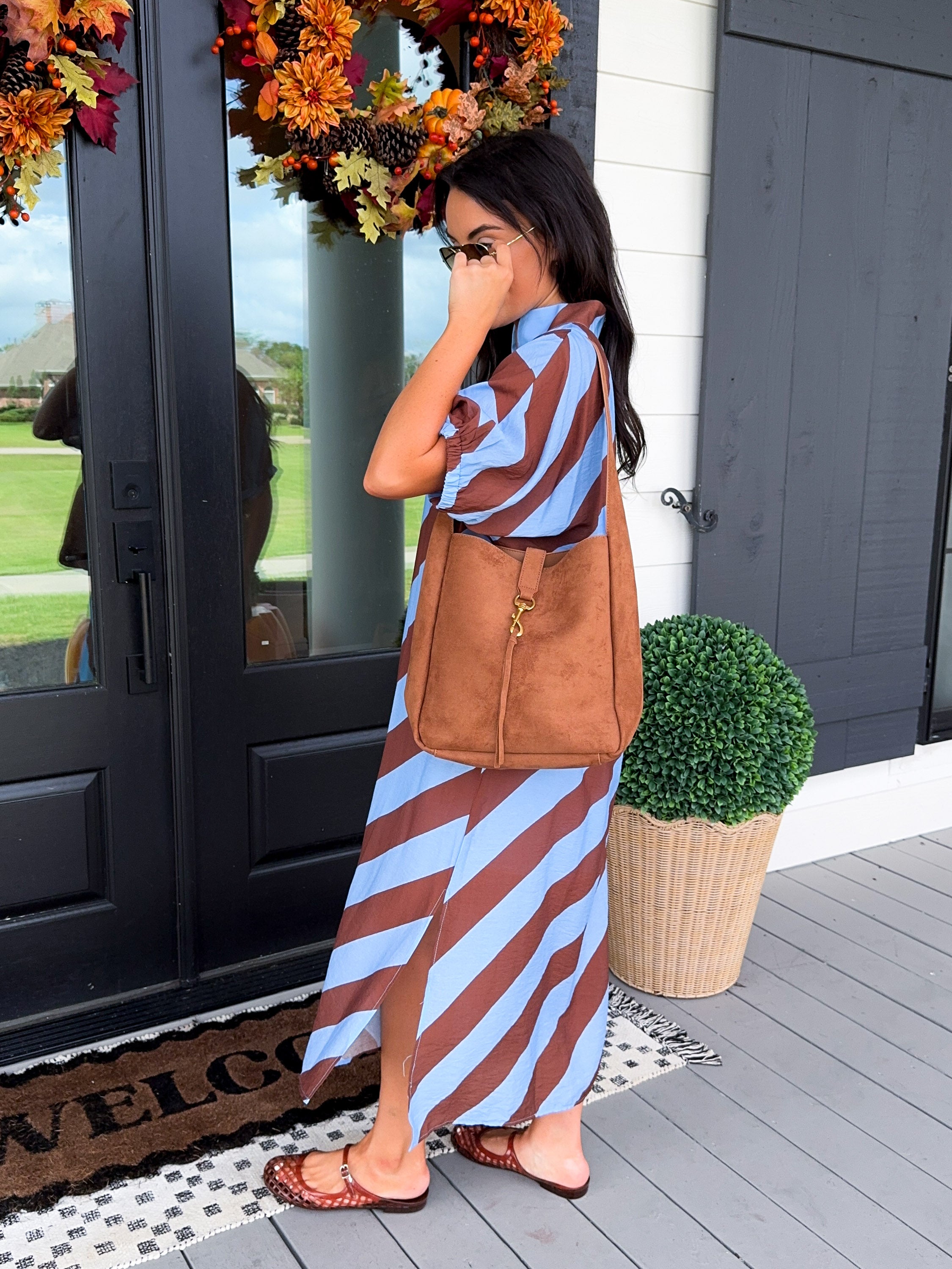 Effortless Stripe Dolman Dress in Light Blue