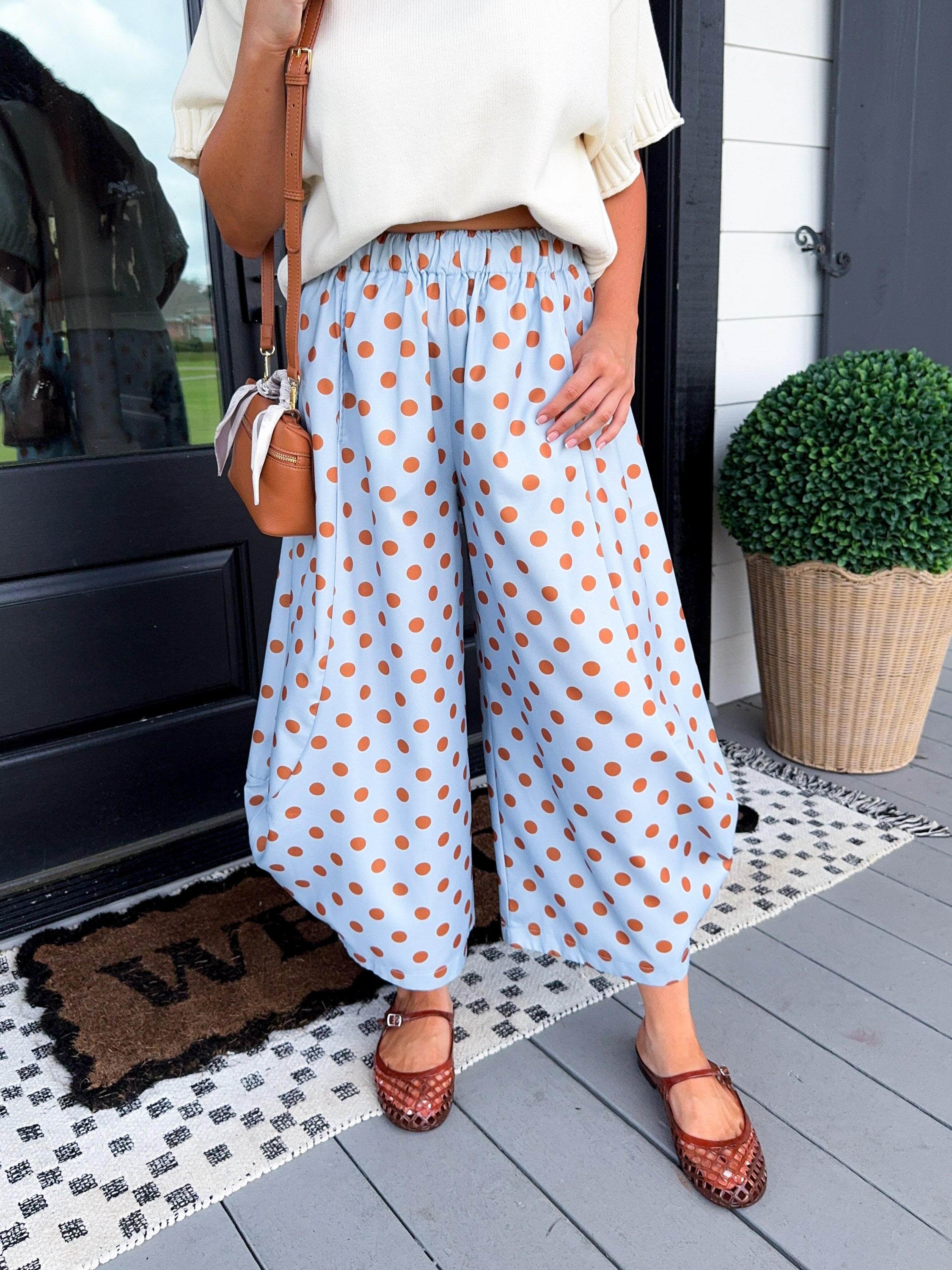 Polka Dot Wide-Leg Pants in Light Blue
