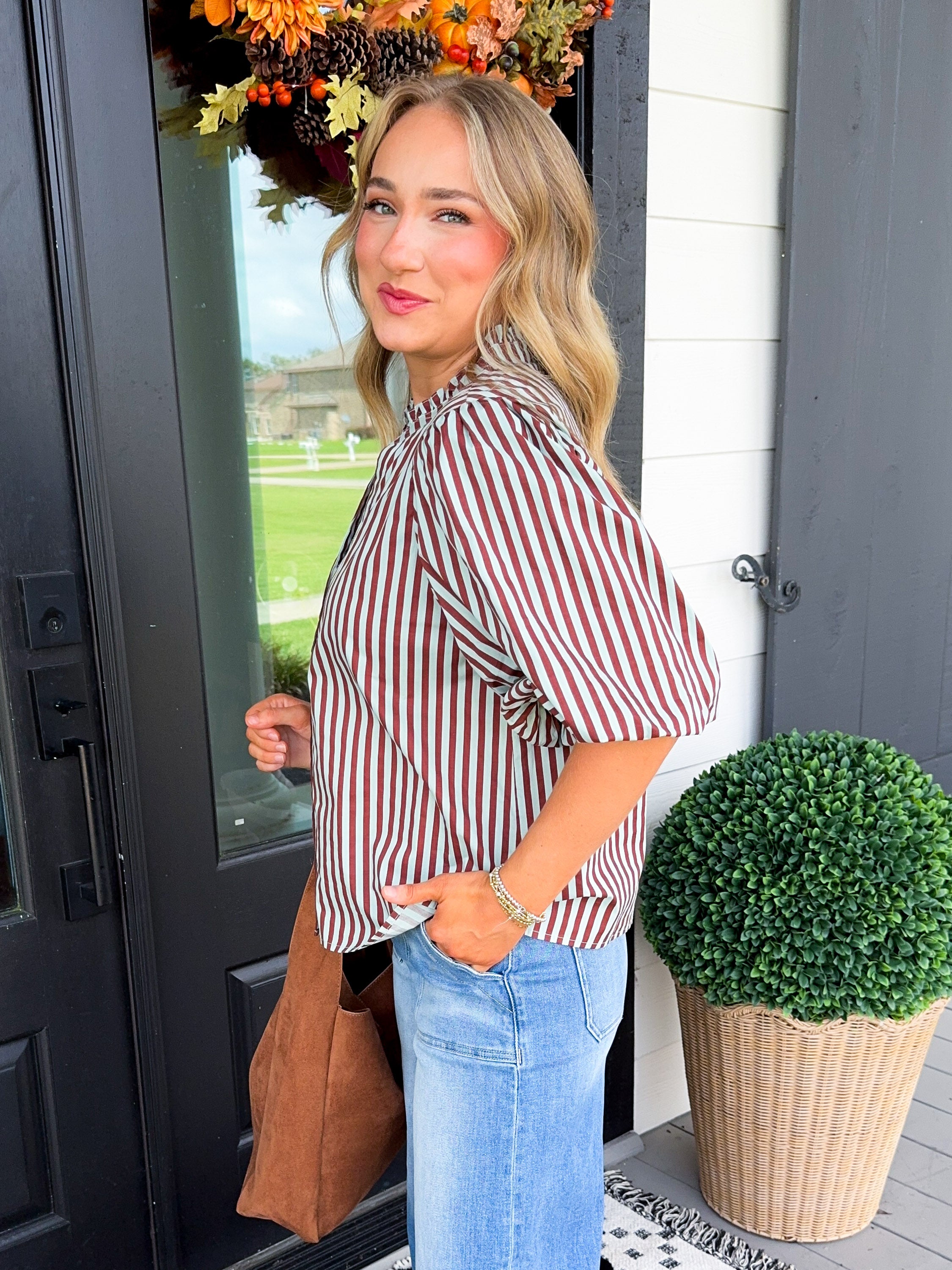 Everyday Elegance Stripe Top in Brown