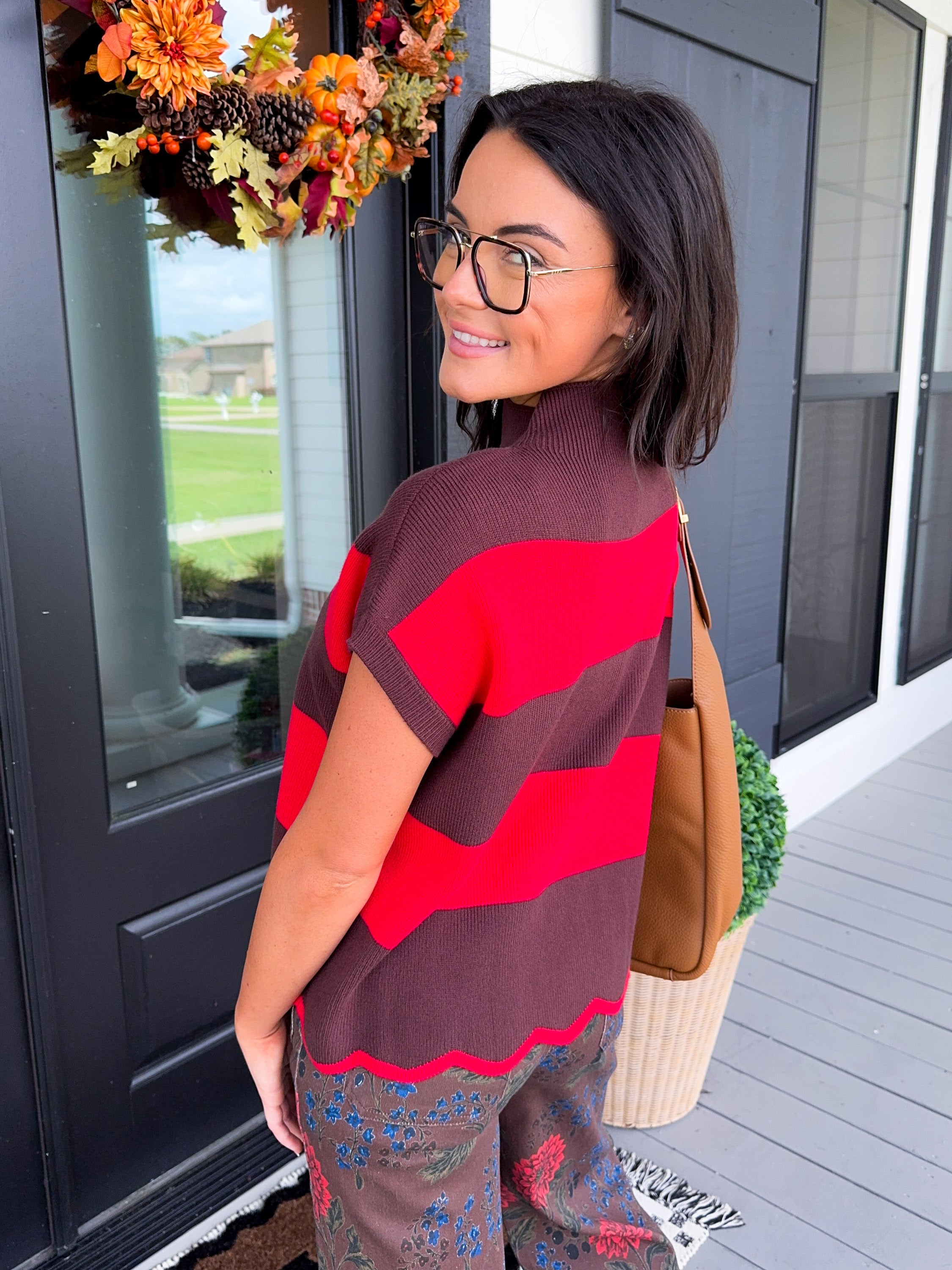 Color Block Scallop Hem Sweater