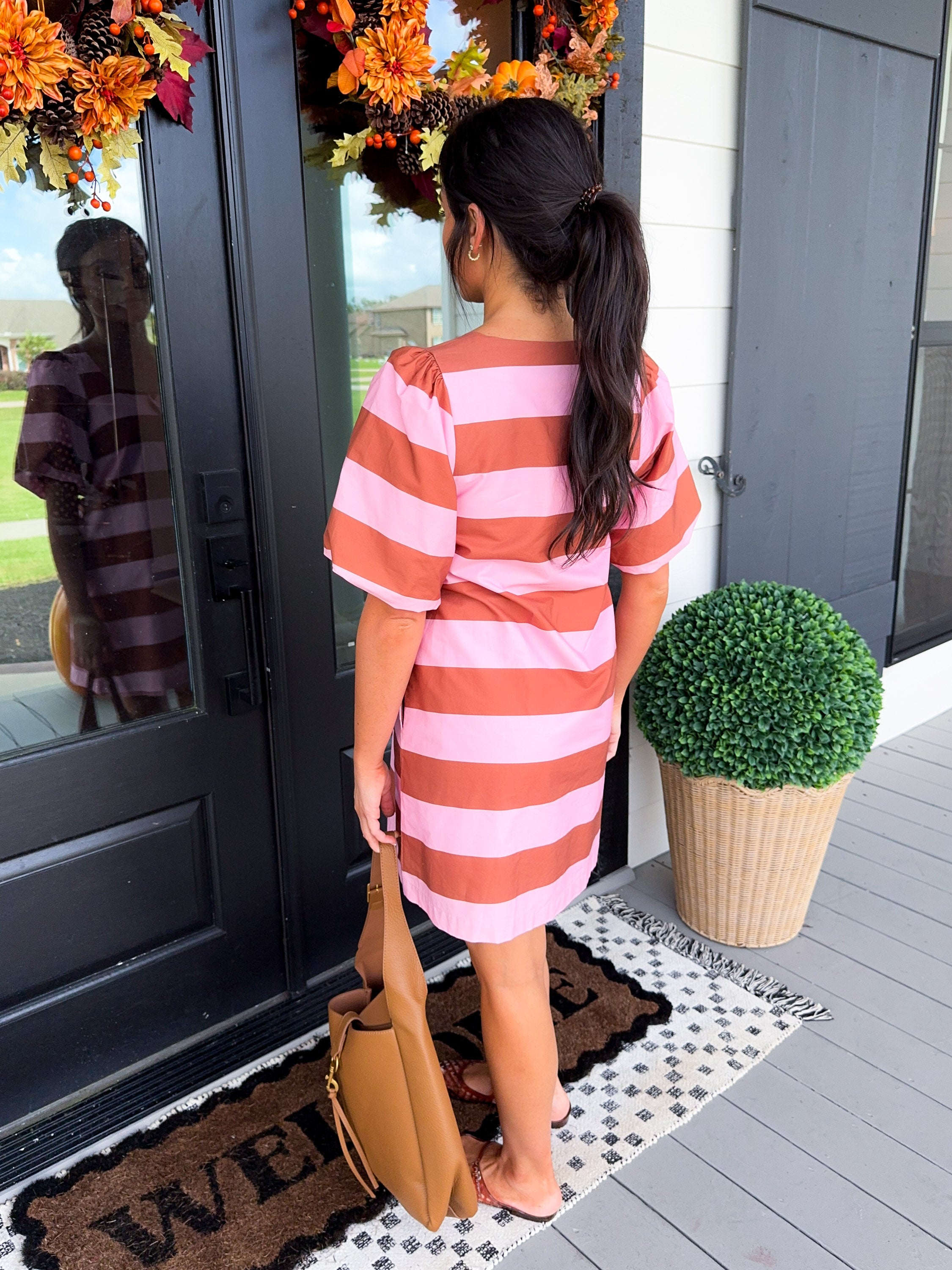 Bold Stripe Puff Sleeve Mini Dress