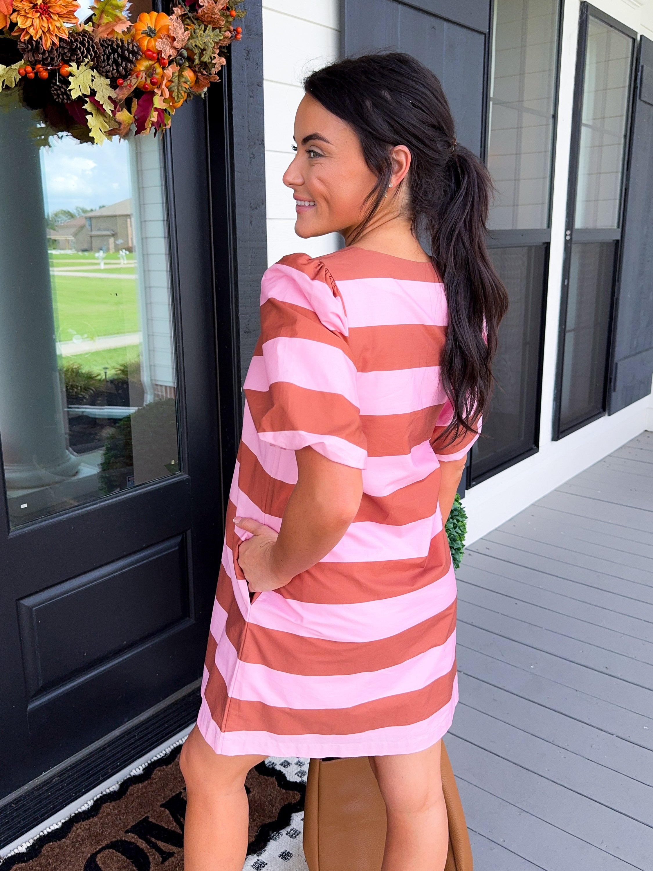 Bold Stripe Puff Sleeve Mini Dress