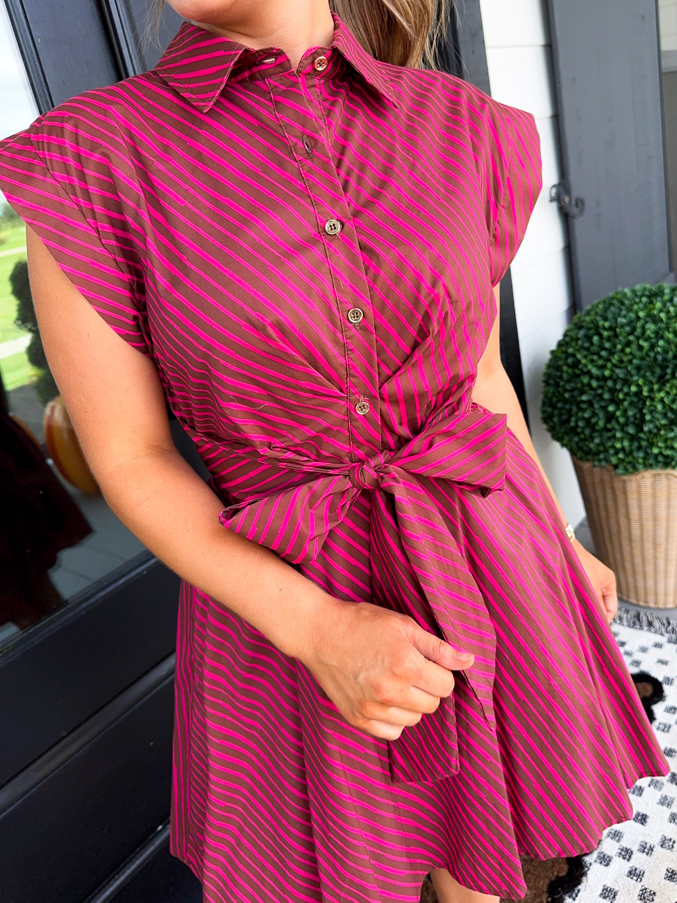 Striped Waist Tie Mini Dress