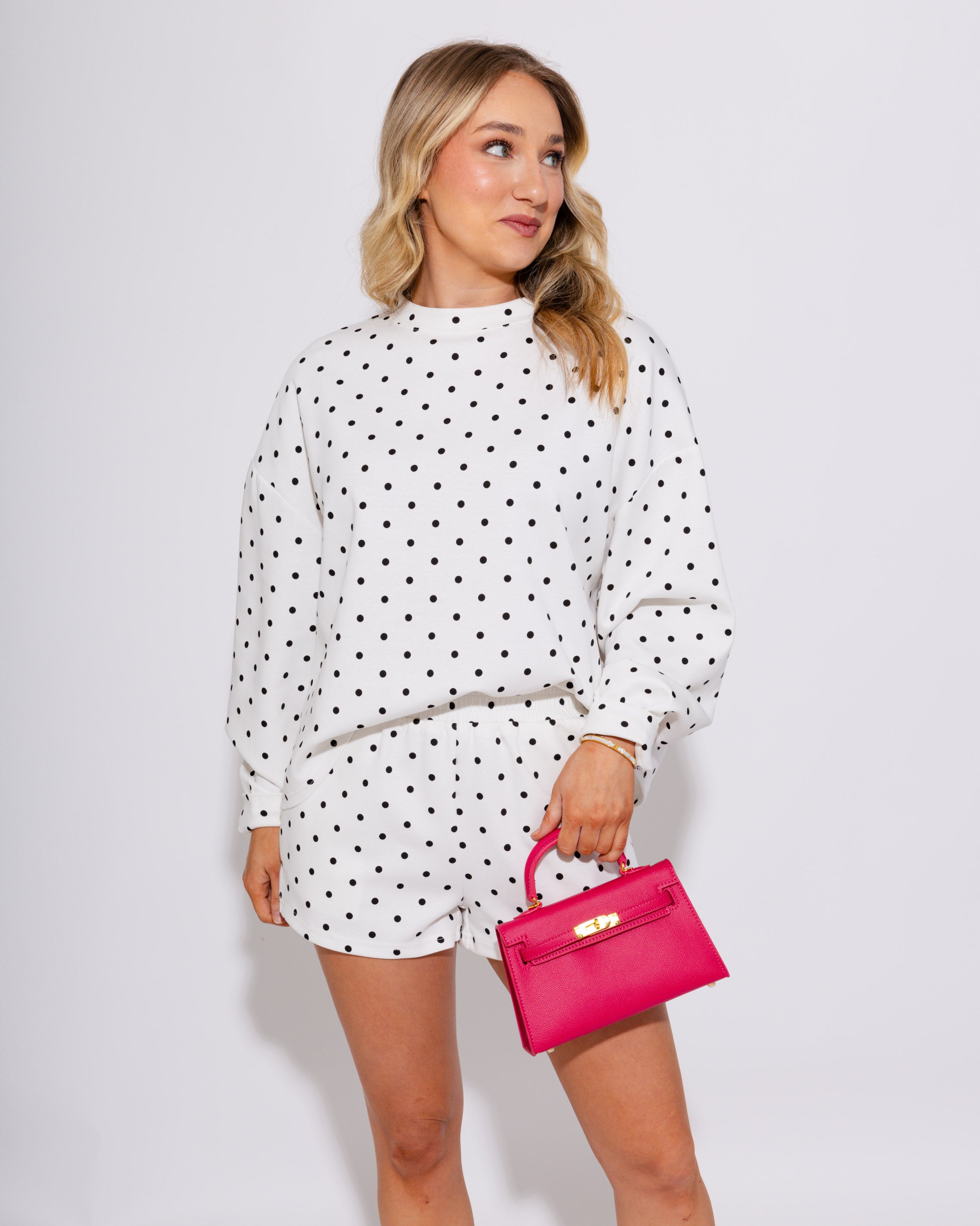 Polka Dot Print Drop Shoulder Pullover Top